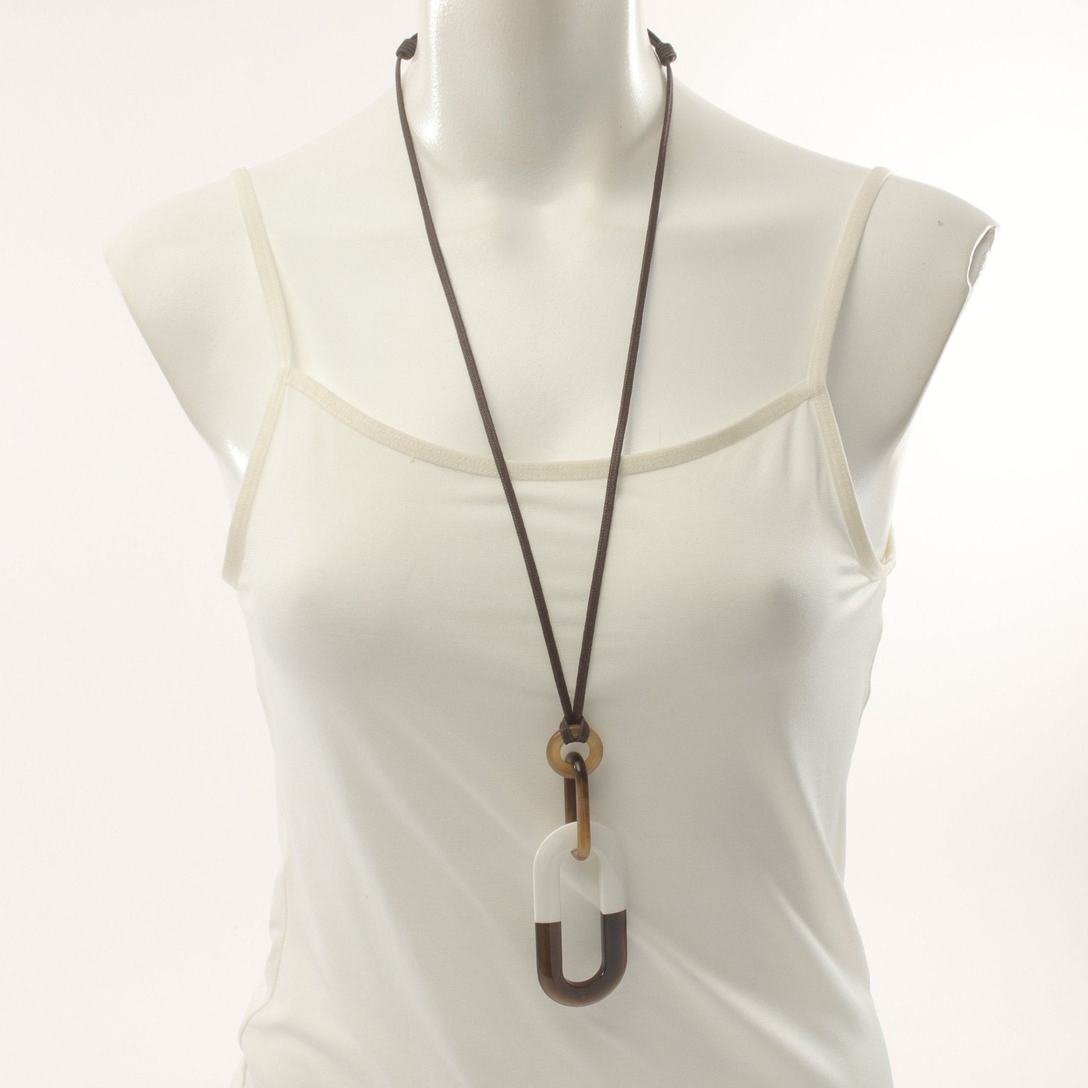 Hermes Hermes Meyance Necklace Buffalo Horn Leather Brown White Size ONE SIZE - 5 Thumbnail