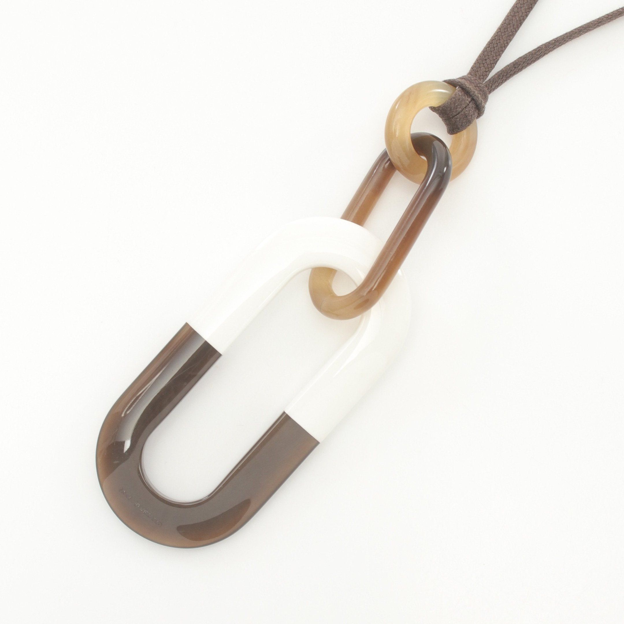 Hermes Hermes Meyance Necklace Buffalo Horn Leather Brown White Size ONE SIZE - 2 Thumbnail
