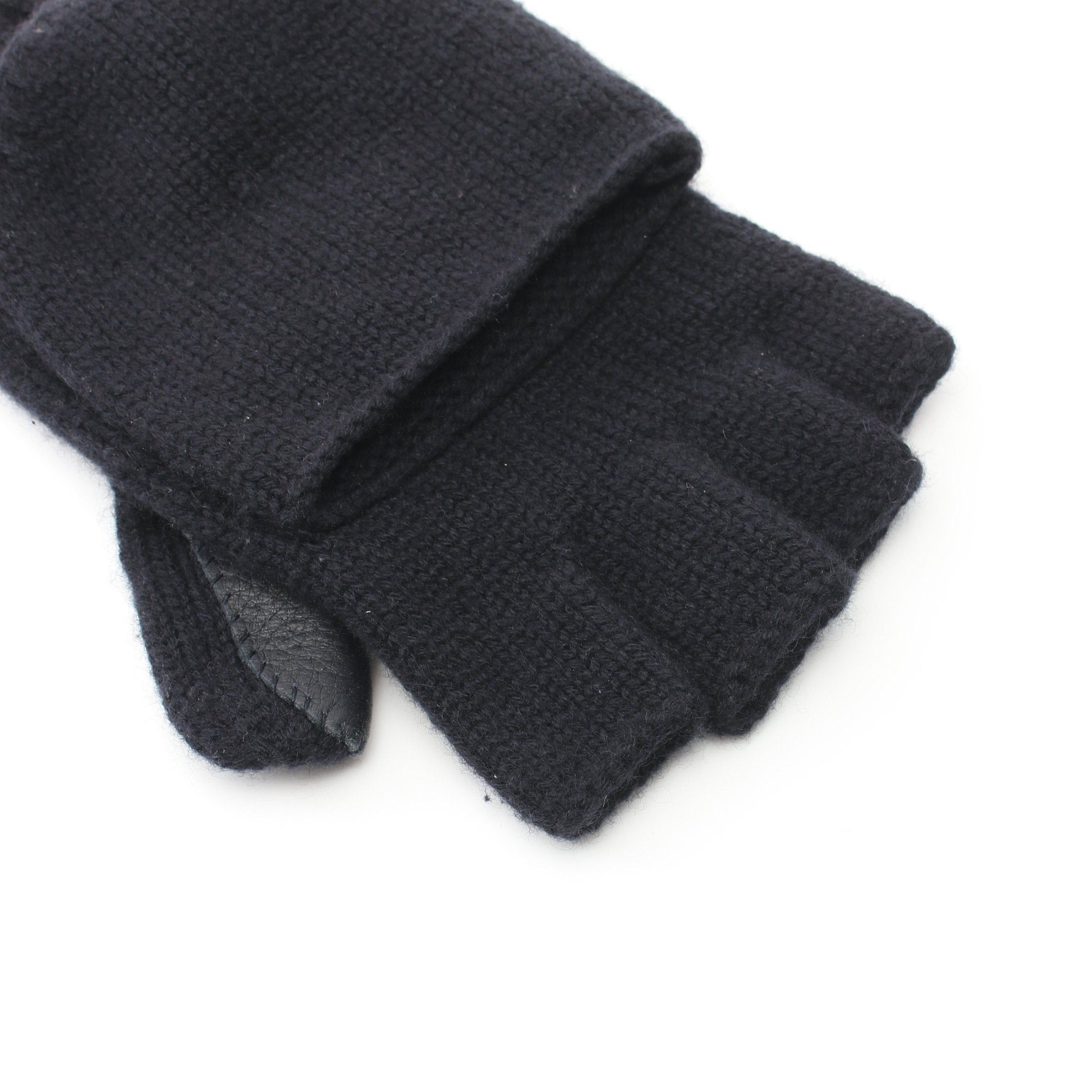 Hermes Hermes Serie Button Fingerless Mitten Cover Gloves Glove Cashmere Leather Navy Silver Hardware Size ONE SIZE - 3 Thumbnail