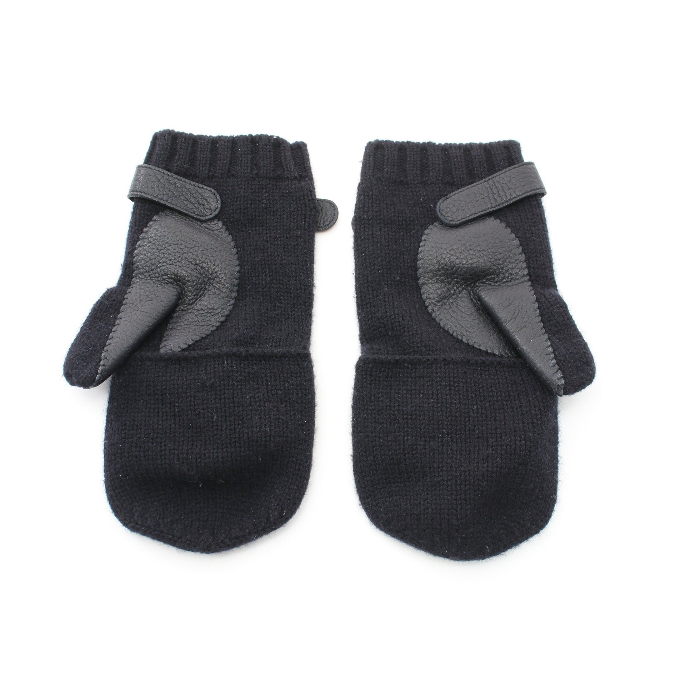 Hermes Hermes Serie Button Fingerless Mitten Cover Gloves Glove Cashmere Leather Navy Silver Hardware Size ONE SIZE - 2 Thumbnail
