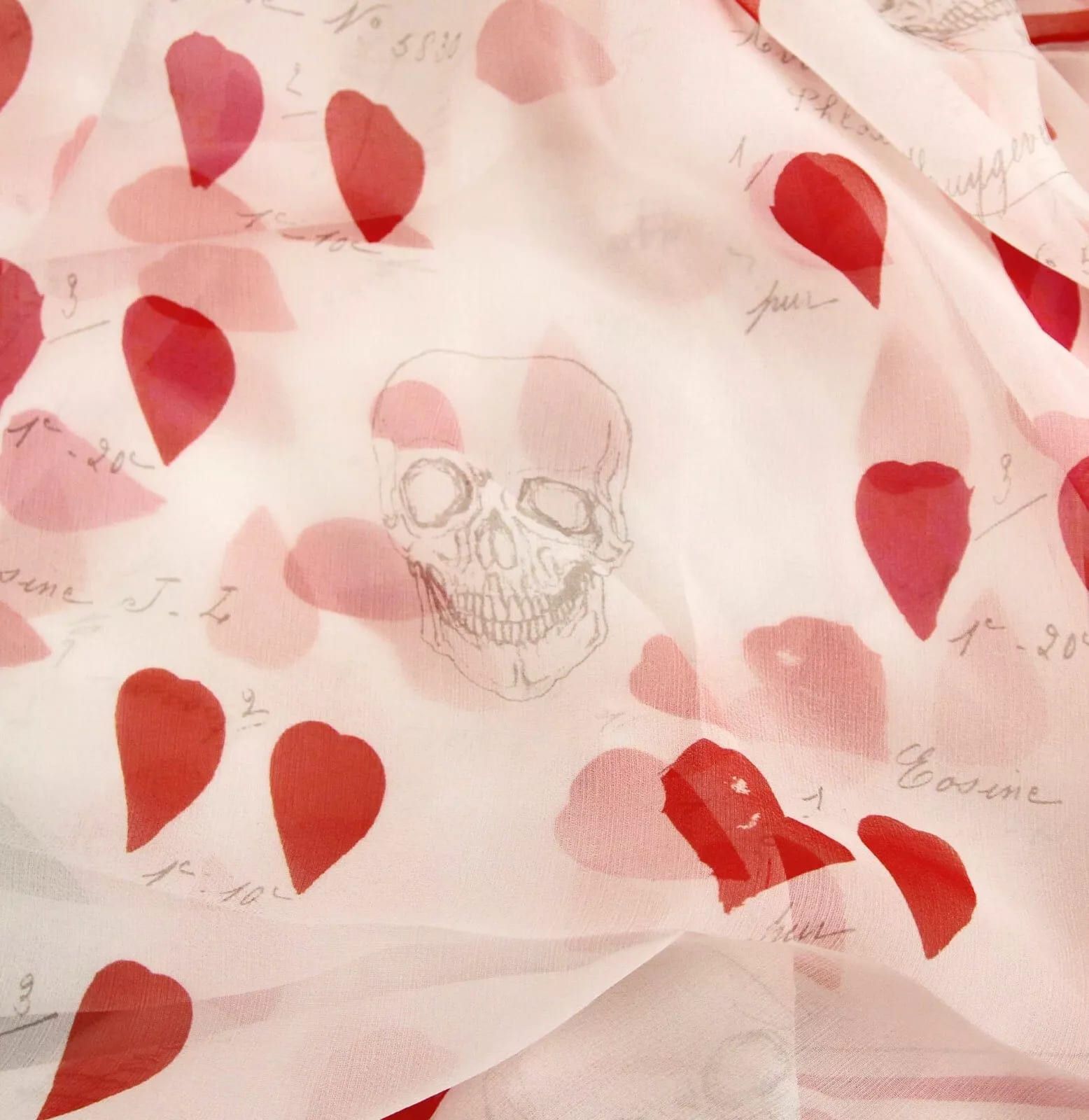 Alexander McQueen Red Chiffon Silk Petal Skull Print Shawl Size ONE SIZE - 7 Thumbnail