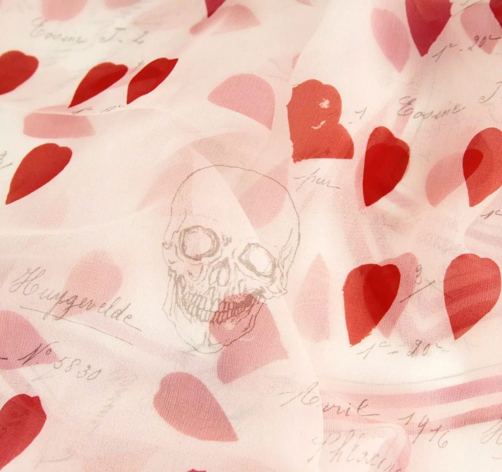 Alexander McQueen Red Chiffon Silk Petal Skull Print Shawl Size ONE SIZE - 6 Thumbnail