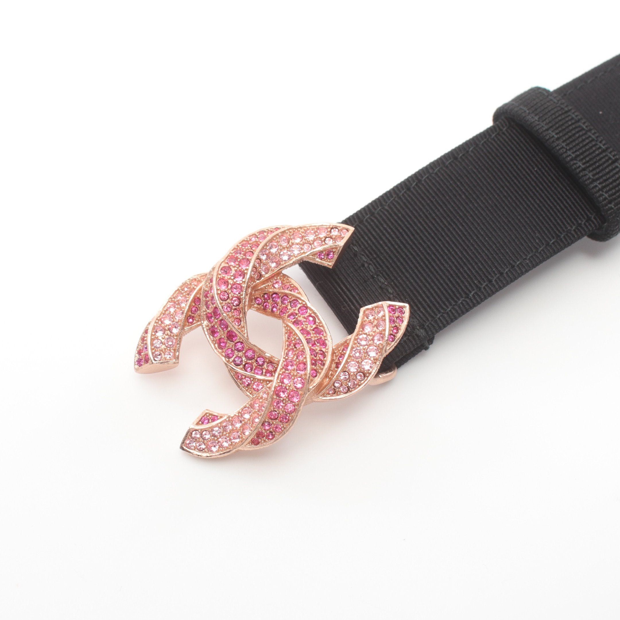Chanel Chanel Coco Mark Belt Nylon Black Pink Rhinestone B16C Size ONE SIZE - 2 Thumbnail