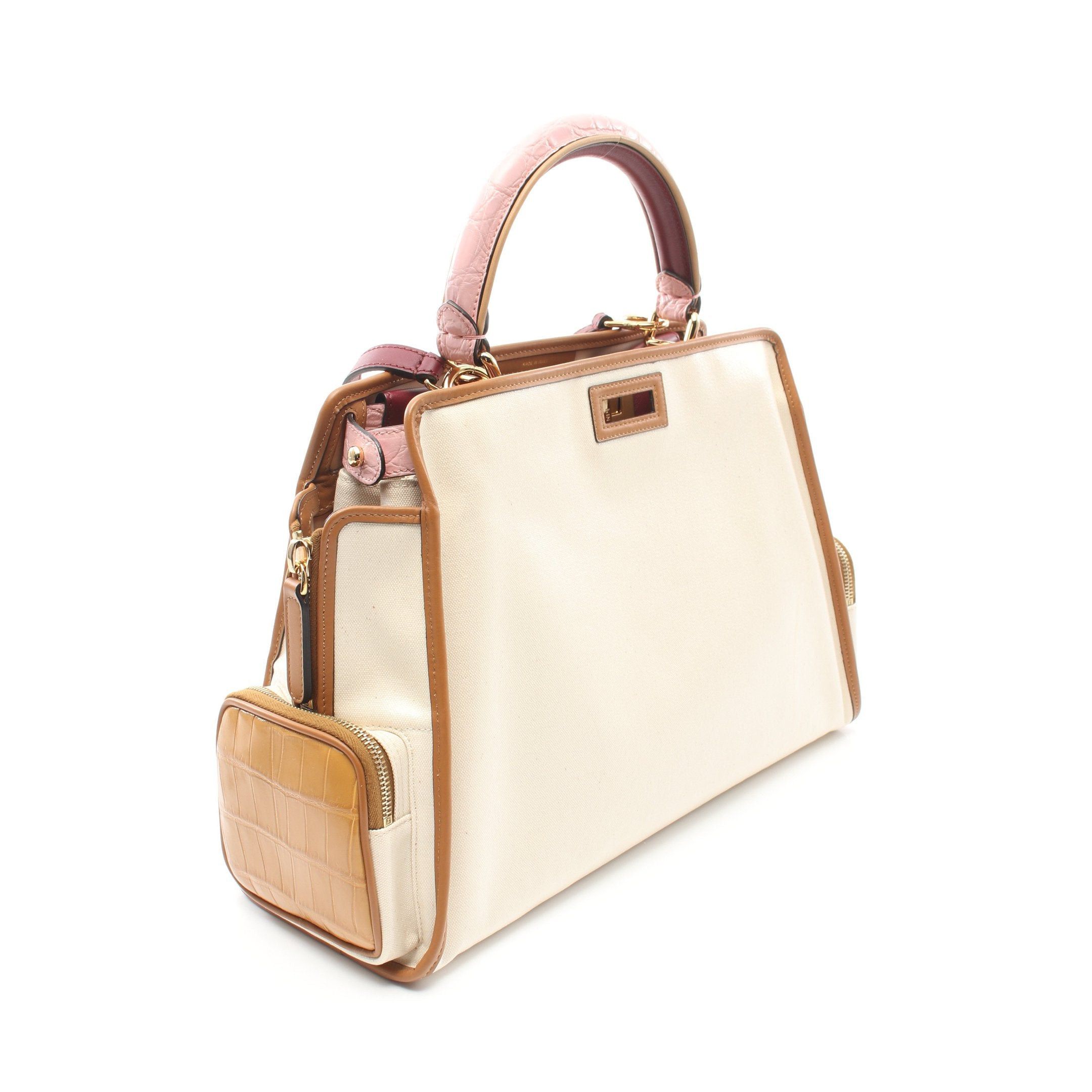 Fendi Fendi Peekaboo Defender Handbag Coated Canvas Leather Off White Light Brown Multicolor With Outer Bag Size ONE SIZE - 2 Thumbnail