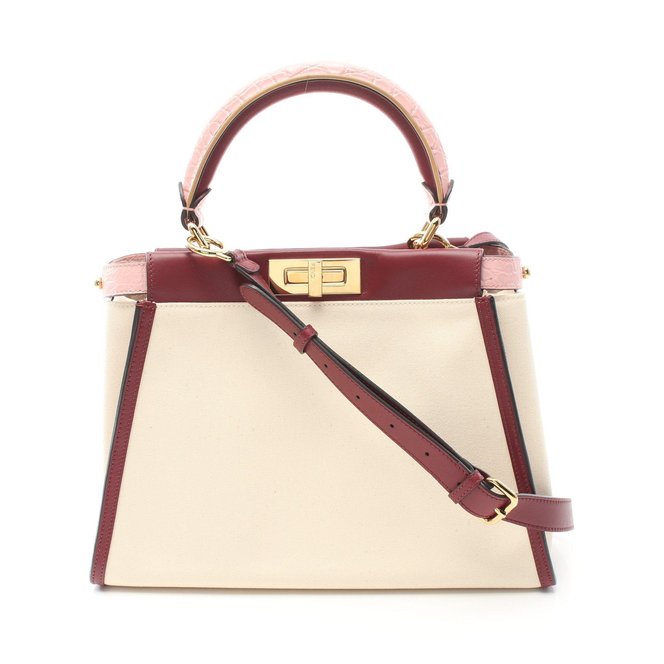 Fendi Fendi Peekaboo Defender Handbag Coated Canvas Leather Off White Light Brown Multicolor With Outer Bag Size ONE SIZE - 7 Thumbnail