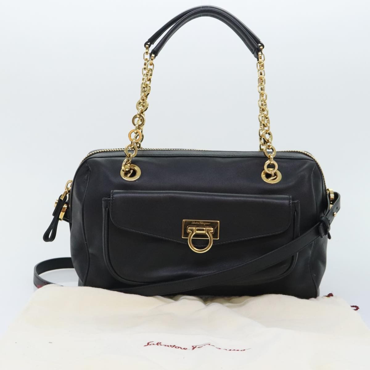 Salvatore Ferragamo Gancini Black Leather Shoulder Bag (Pre-Owned) Size ONE SIZE - 10 Thumbnail