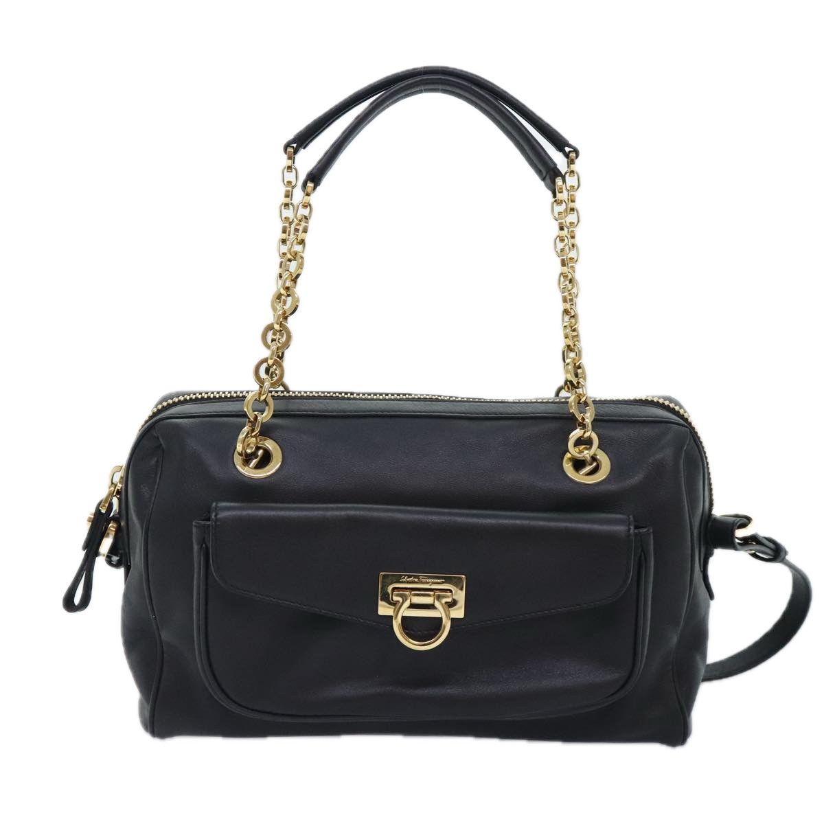 Salvatore Ferragamo Gancini Black Leather Shoulder Bag (Pre-Owned) Size ONE SIZE - 13 Thumbnail