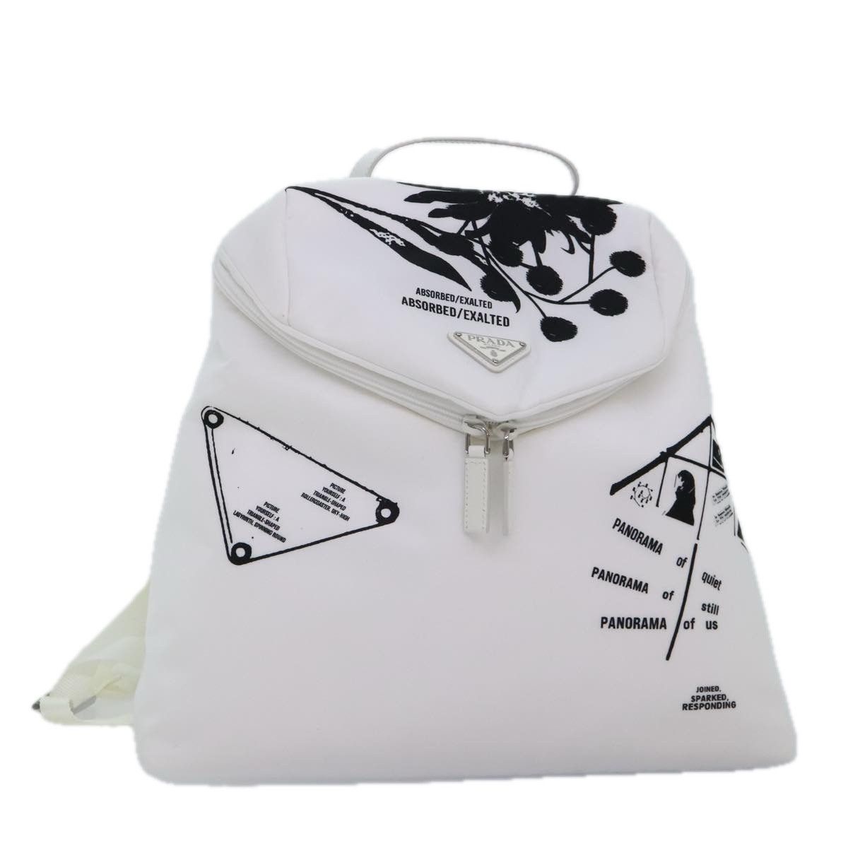 Prada Signaux Printed White Synthetic Backpack Bag (Pre-Owned) Size ONE SIZE - 13 Thumbnail