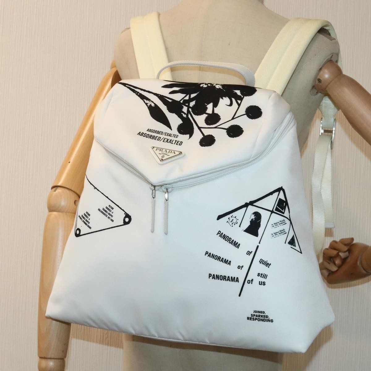 Prada Signaux Printed White Synthetic Backpack Bag (Pre-Owned) Size ONE SIZE - 11 Thumbnail