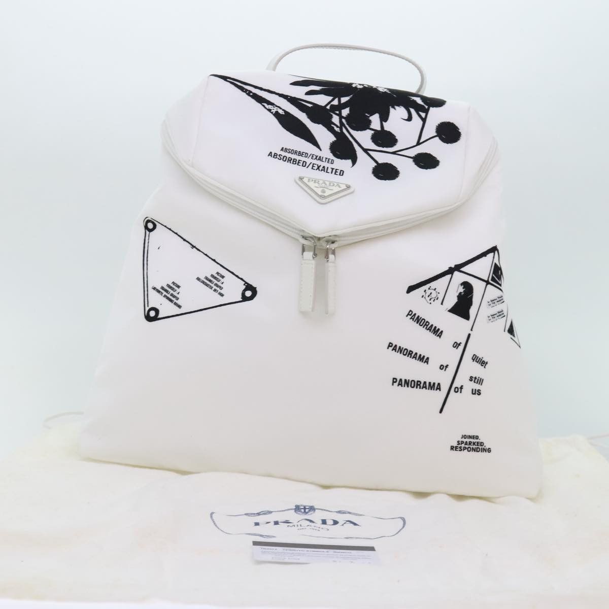 Prada Signaux Printed White Synthetic Backpack Bag (Pre-Owned) Size ONE SIZE - 10 Thumbnail