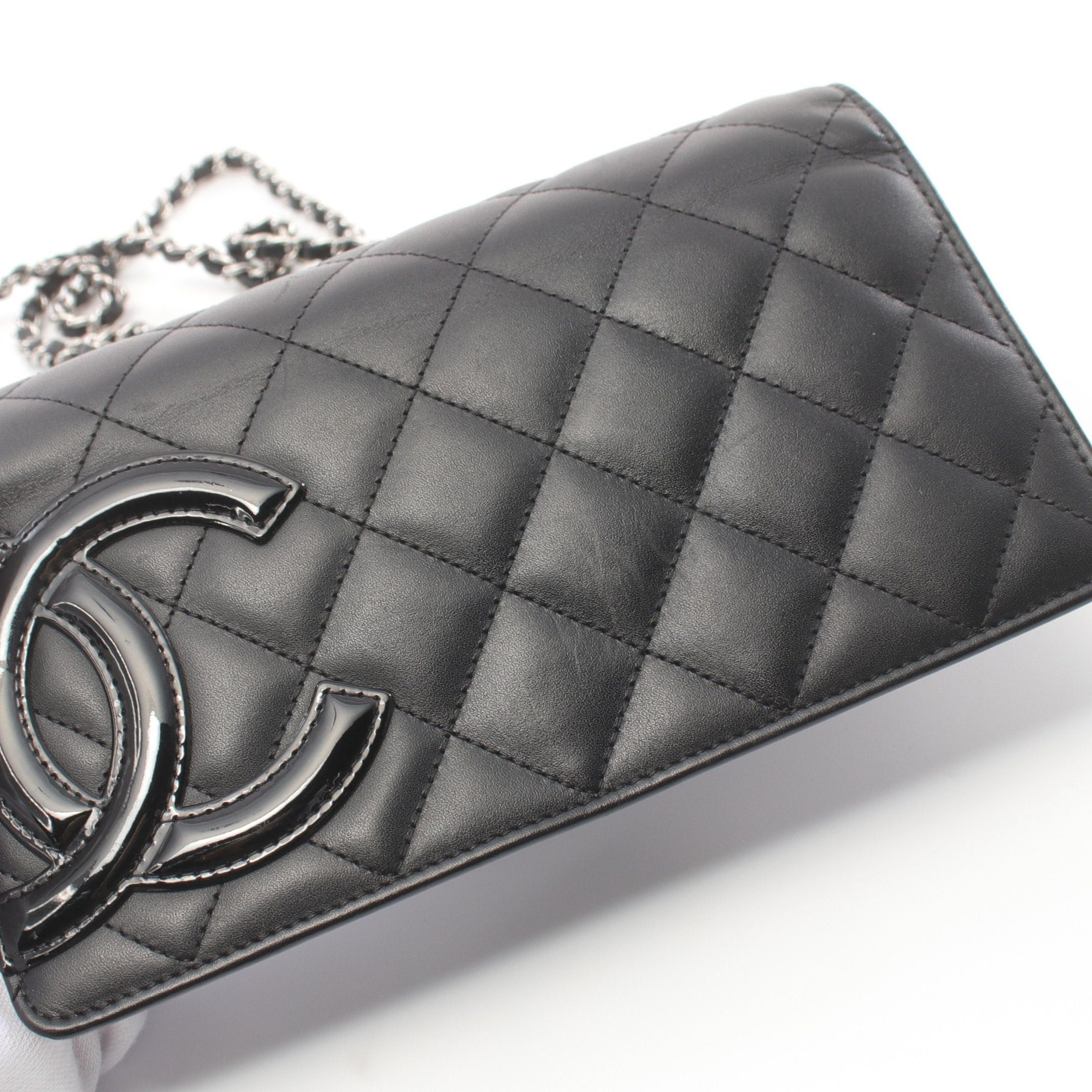 Chanel Chanel Cambon Line Chain Wallet Leather Patent Black Silver Hardware Size ONE SIZE - 9 Thumbnail
