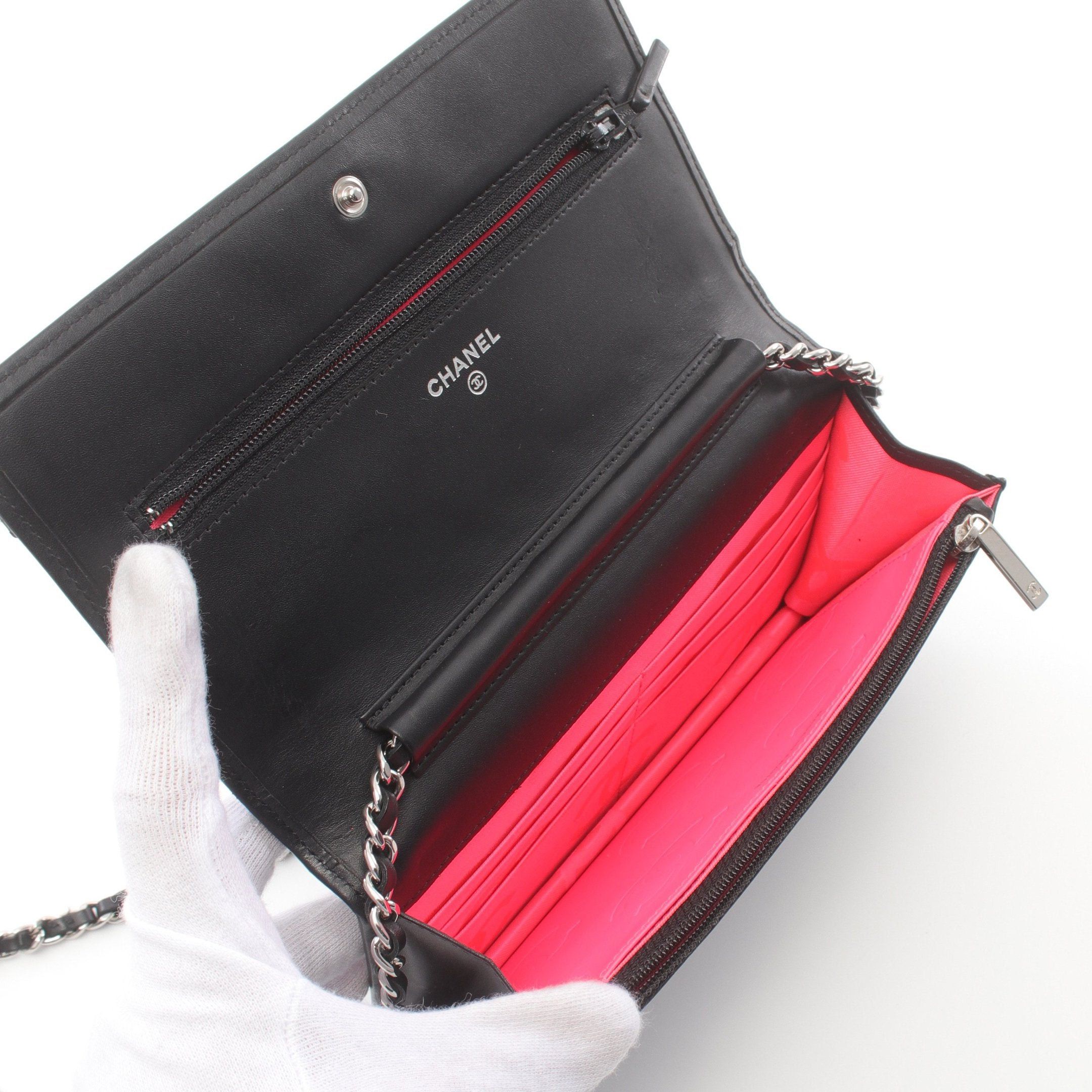 Chanel Chanel Cambon Line Chain Wallet Leather Patent Black Silver Hardware Size ONE SIZE - 3 Thumbnail