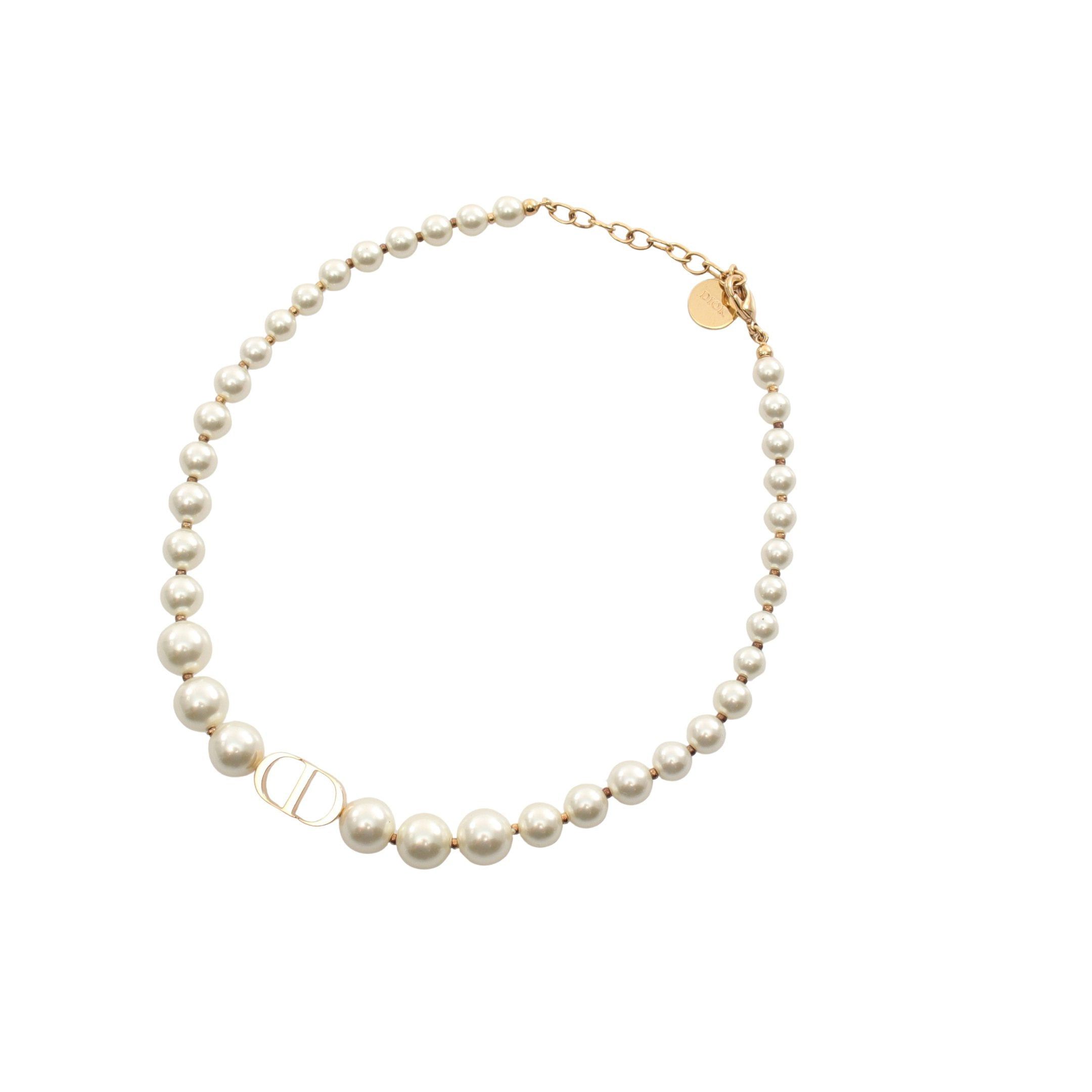 Dior Dior 30 Montaigne Necklace Choker Fake Pearl Gp Ivory Gold Size ONE SIZE - 2 Thumbnail