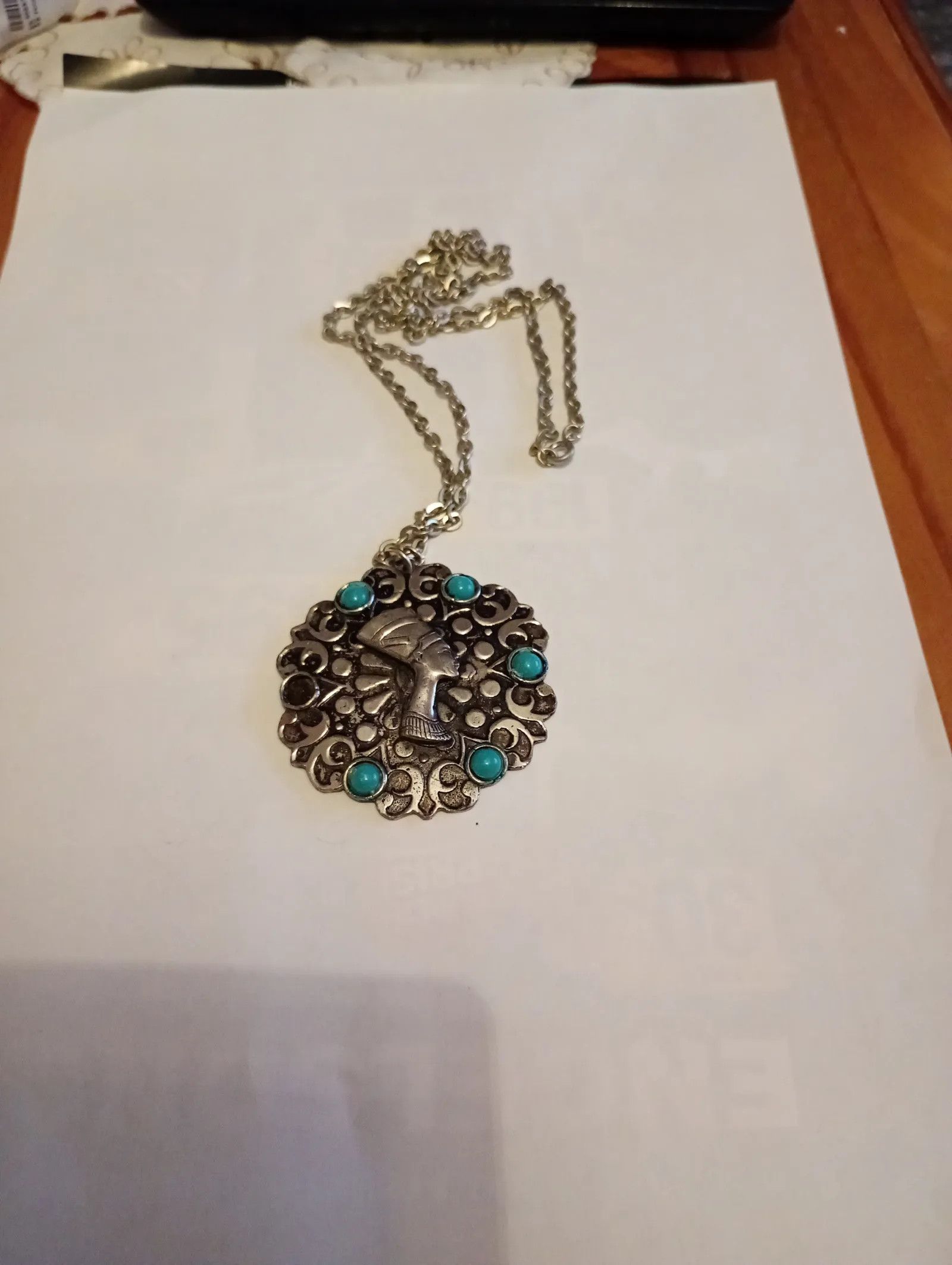 Vintage Vintage halsband med hänge o turkosa pärlor Necklace Size ONE SIZE - 2 Thumbnail