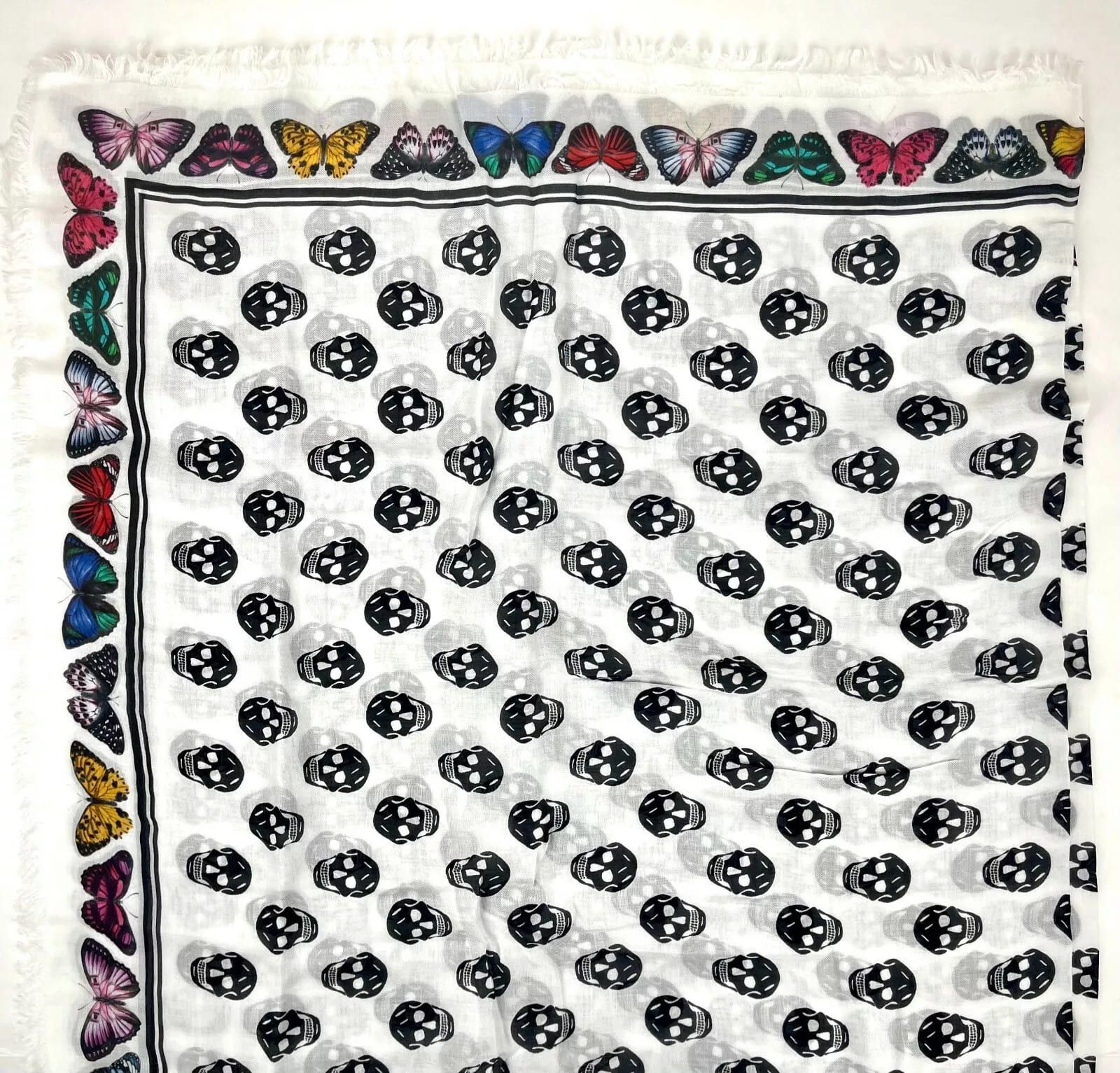 Alexander McQueen White Modal Skull Butterfly Large Scarf Shawl Size ONE SIZE - 2 Thumbnail