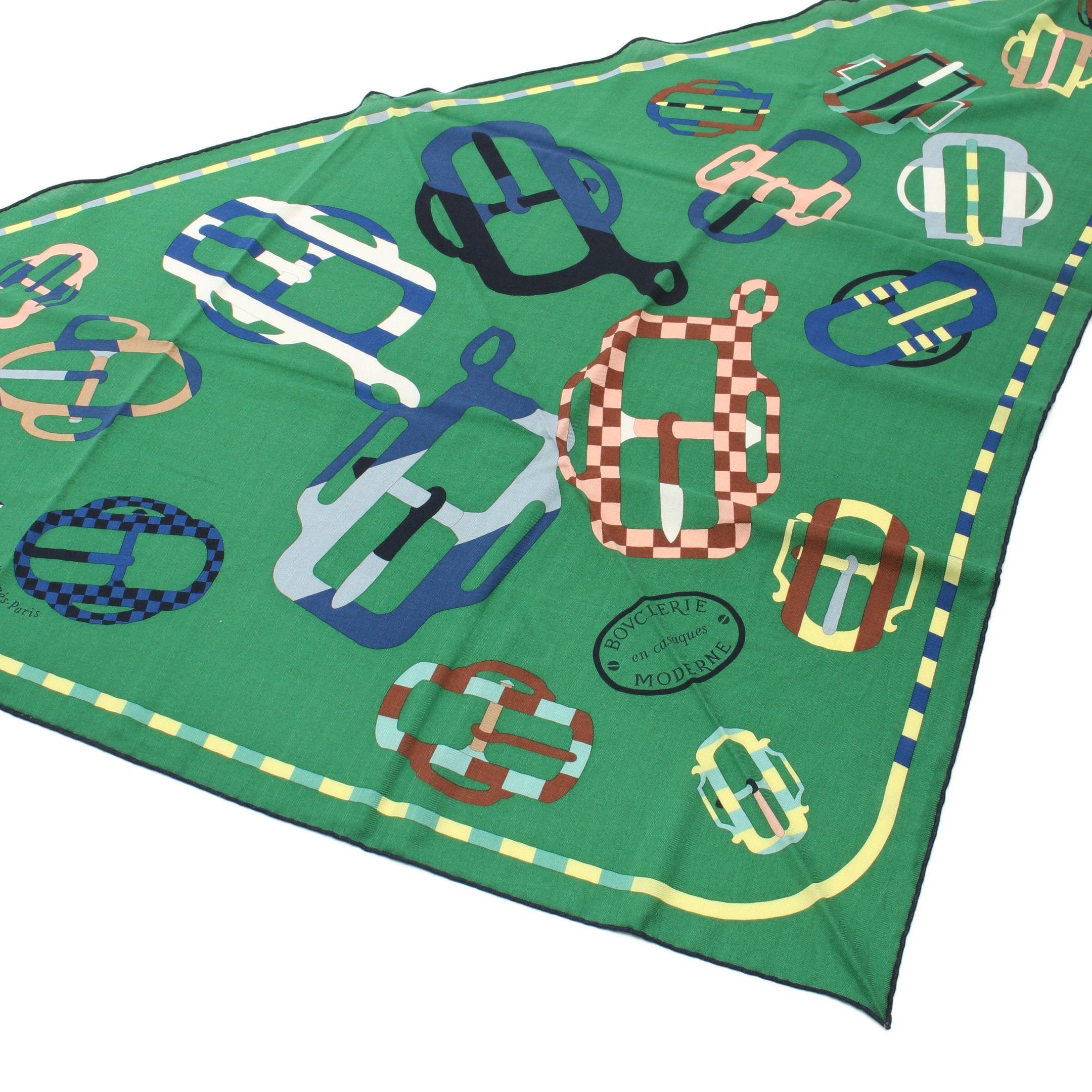 Hermes Hermes Bouclerie Moderne En Casaques Giant Triangle Scarf Cashmere Silk Green Multicolor Size ONE SIZE - 2 Thumbnail