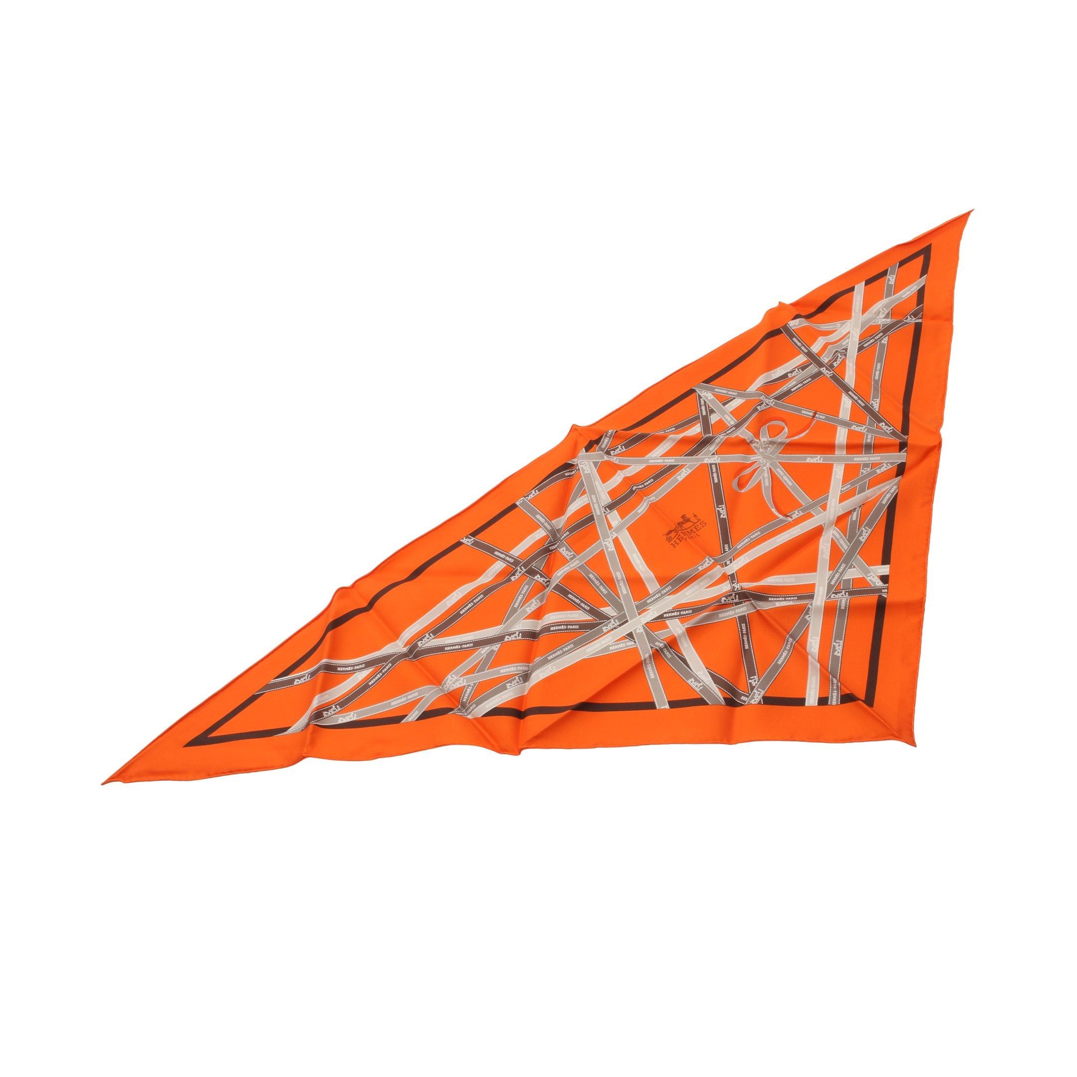Hermes Hermes Pointou Bolduc Triangle Scarf Silk Orange Multicolor Size ONE SIZE - 2 Thumbnail