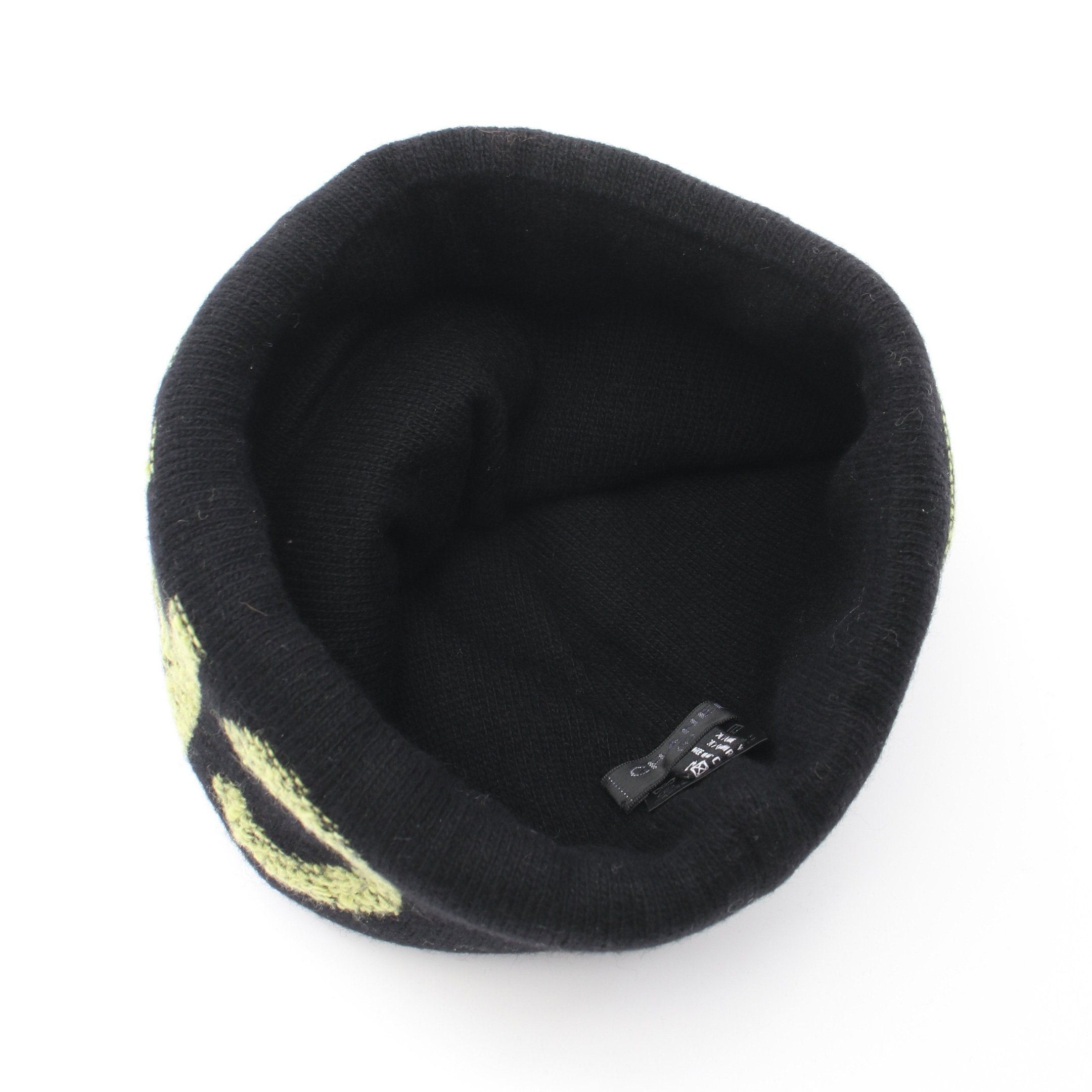 Chanel Chanel Logo Beanie Wool Cashmere Black Yellow-Green Size ONE SIZE - 3 Thumbnail