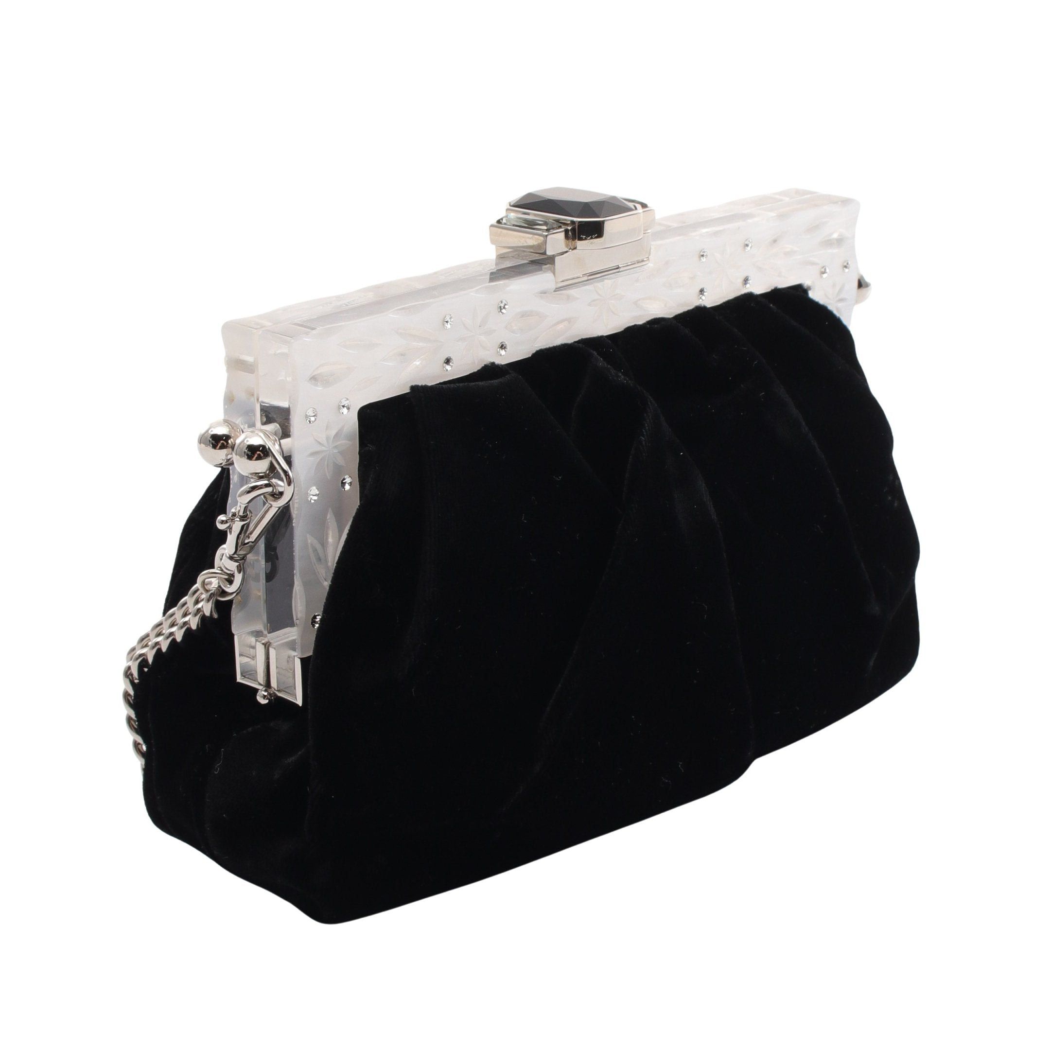 Dolce & Gabbana Dolce Gabbana Chain Shoulder Bag Flower Rhinestone Velor Black Silver Clear Size ONE SIZE - 2 Thumbnail