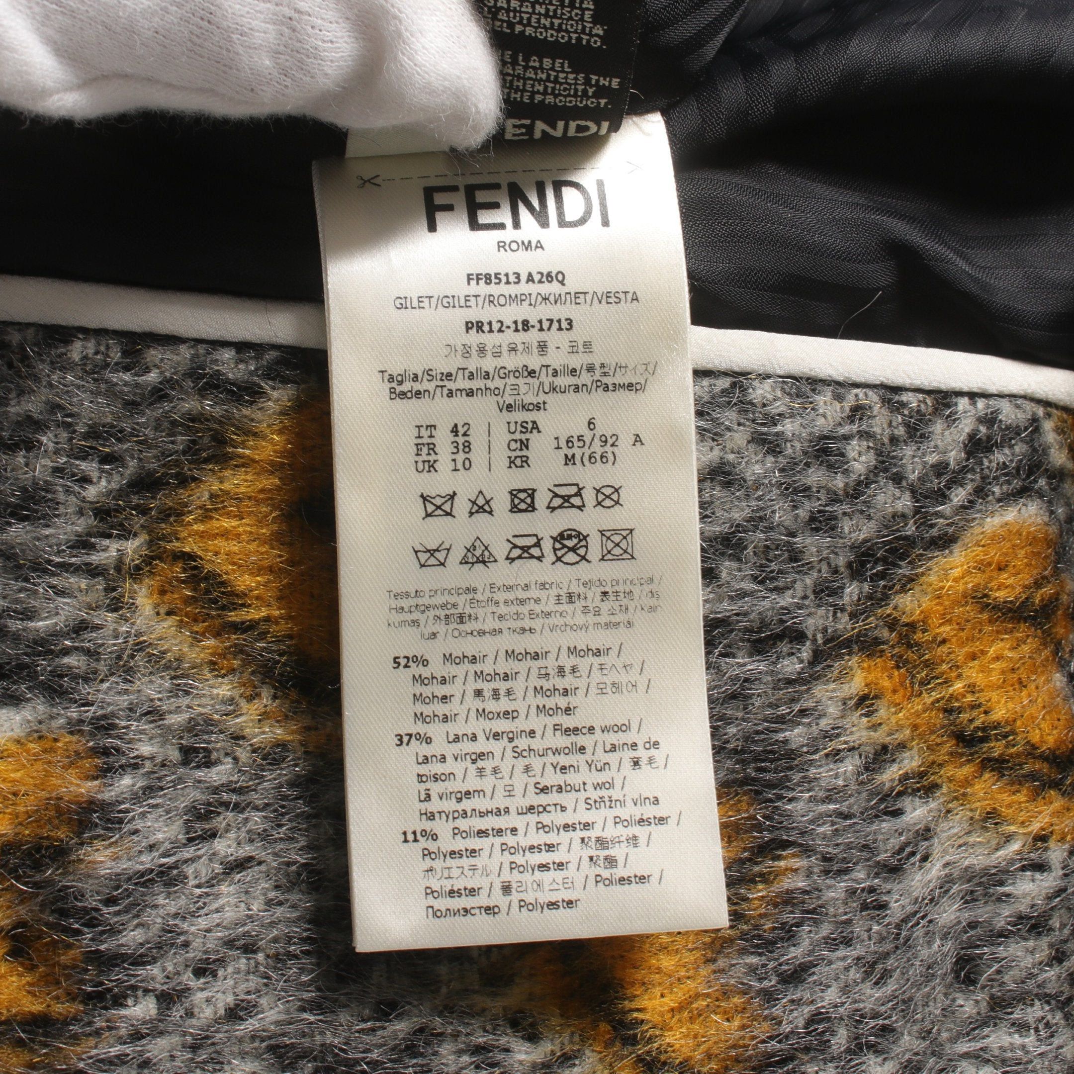 Fendi Fendi Gilet Vest Heart Pattern Mohair Wool Fox Fur Gray Yellow Brown Size ONE SIZE - 4 Thumbnail