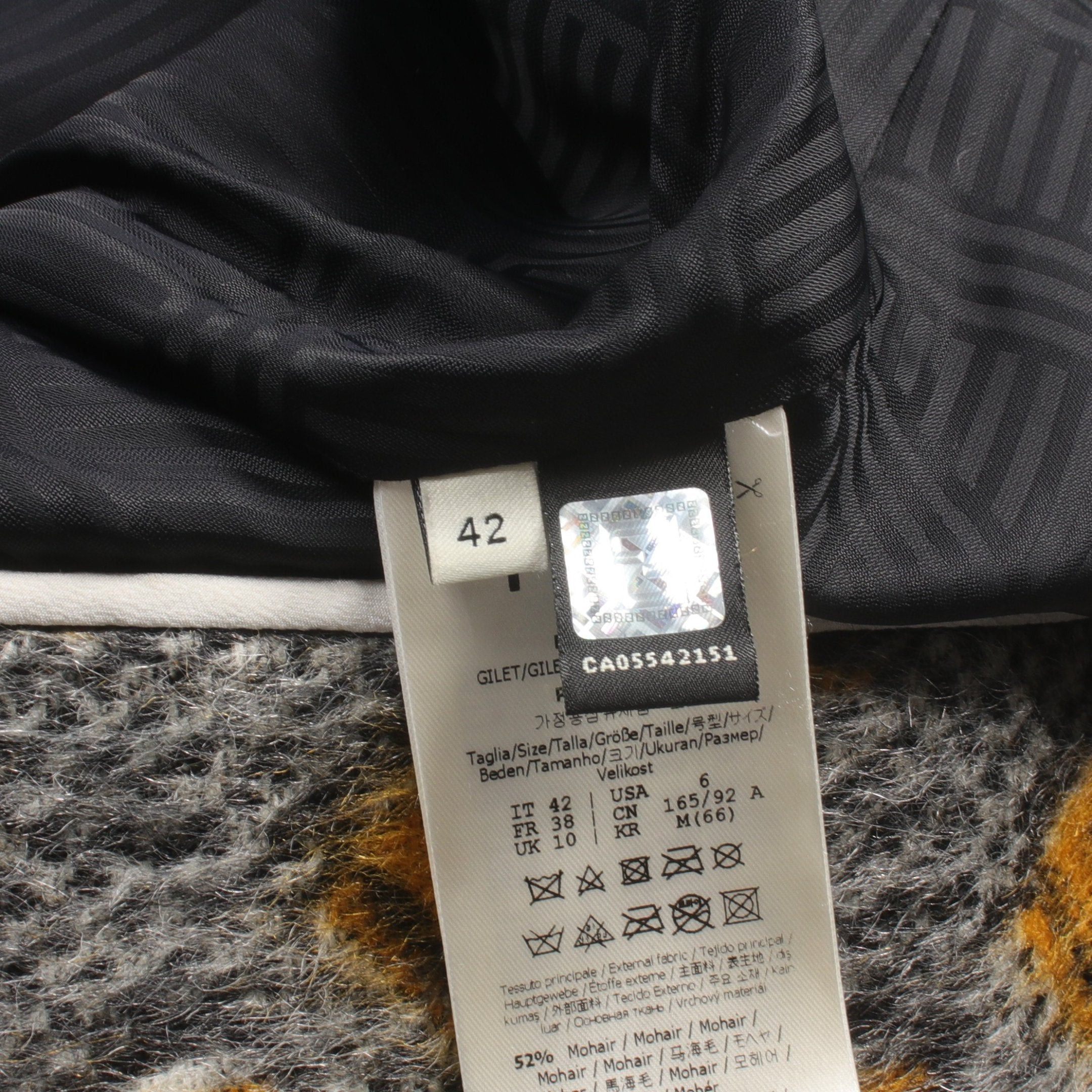 Fendi Fendi Gilet Vest Heart Pattern Mohair Wool Fox Fur Gray Yellow Brown Size ONE SIZE - 7 Thumbnail