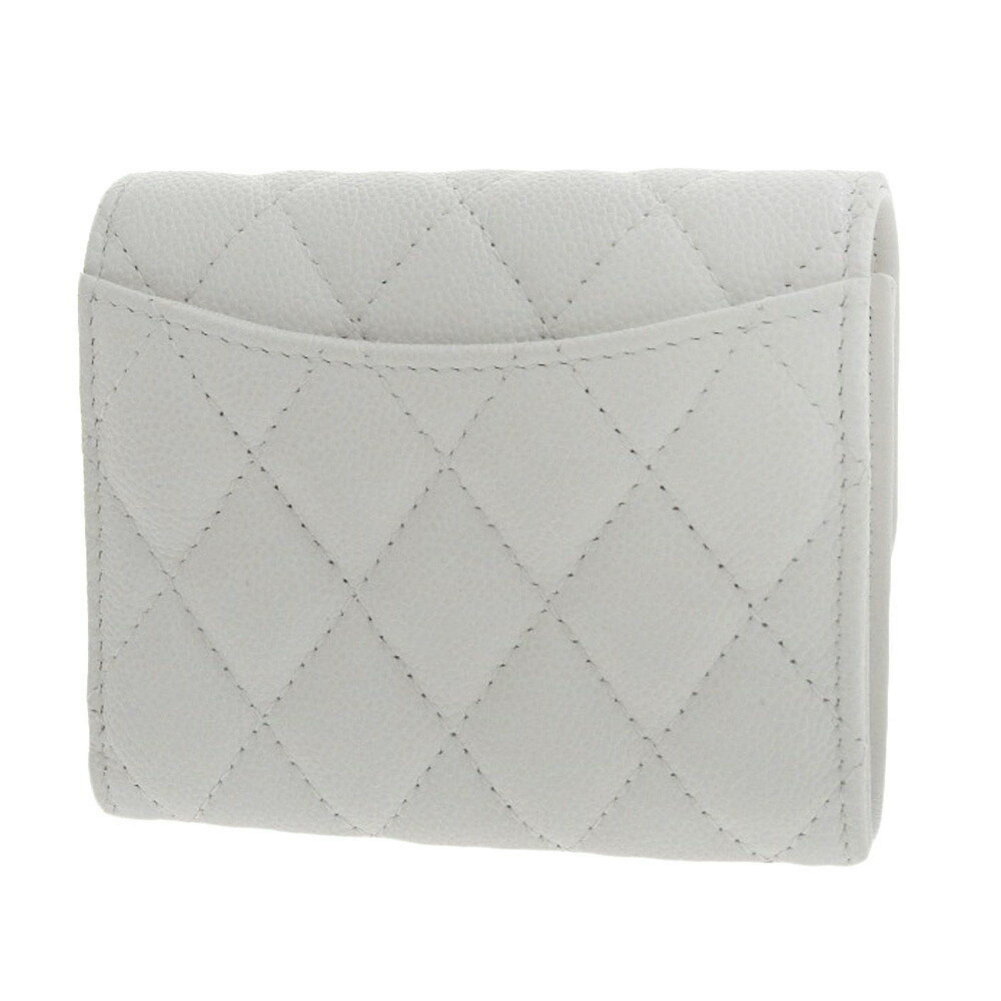 Chanel CHANEL Matelasse Random Serial Coco Mark Tri-fold Wallet Caviar Skin White Size ONE SIZE - 2 Thumbnail