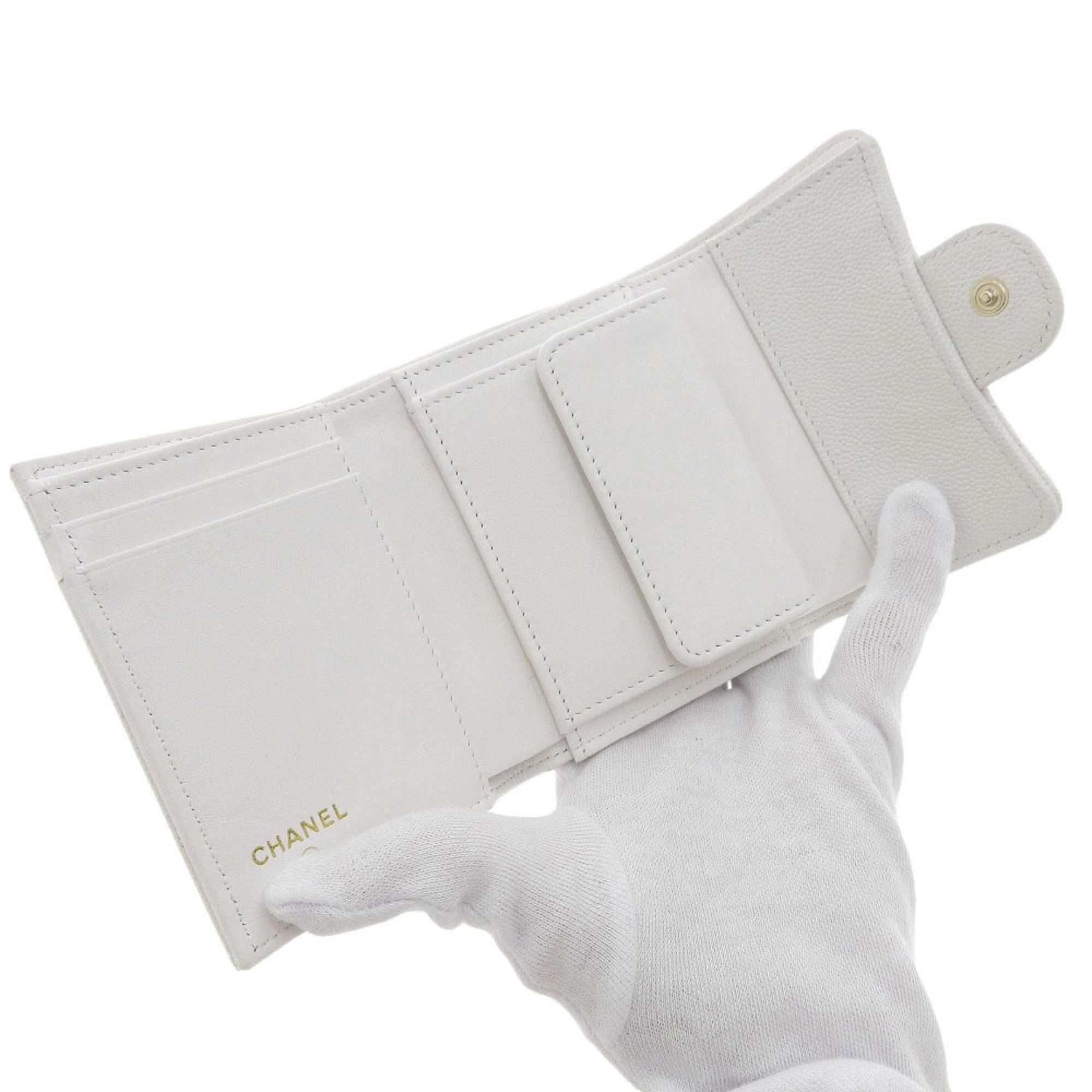 Chanel CHANEL Matelasse Random Serial Coco Mark Tri-fold Wallet Caviar Skin White Size ONE SIZE - 5 Thumbnail