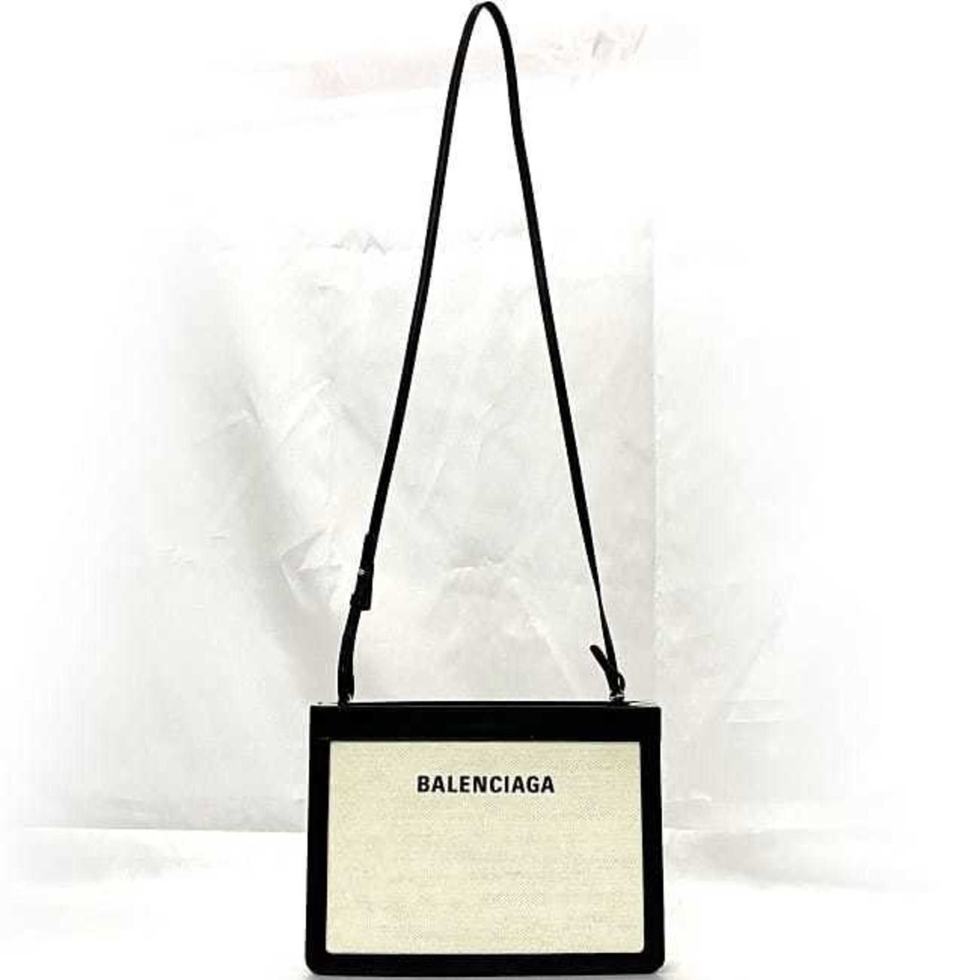 Balenciaga Balenciaga Shoulder Bag Navy Pochette f-21650 Natural White Black 339937 Canvas Leather 1080 Y 528147 BALENCIAGA Crossbody Freestanding Square Size ONE SIZE - 3 Thumbnail