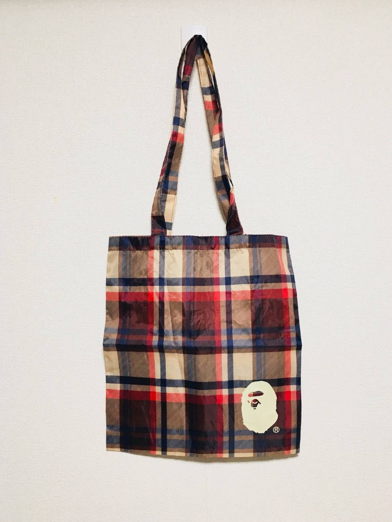 Bape Head Logo Burberry Plaid Shoulder Tote Bag