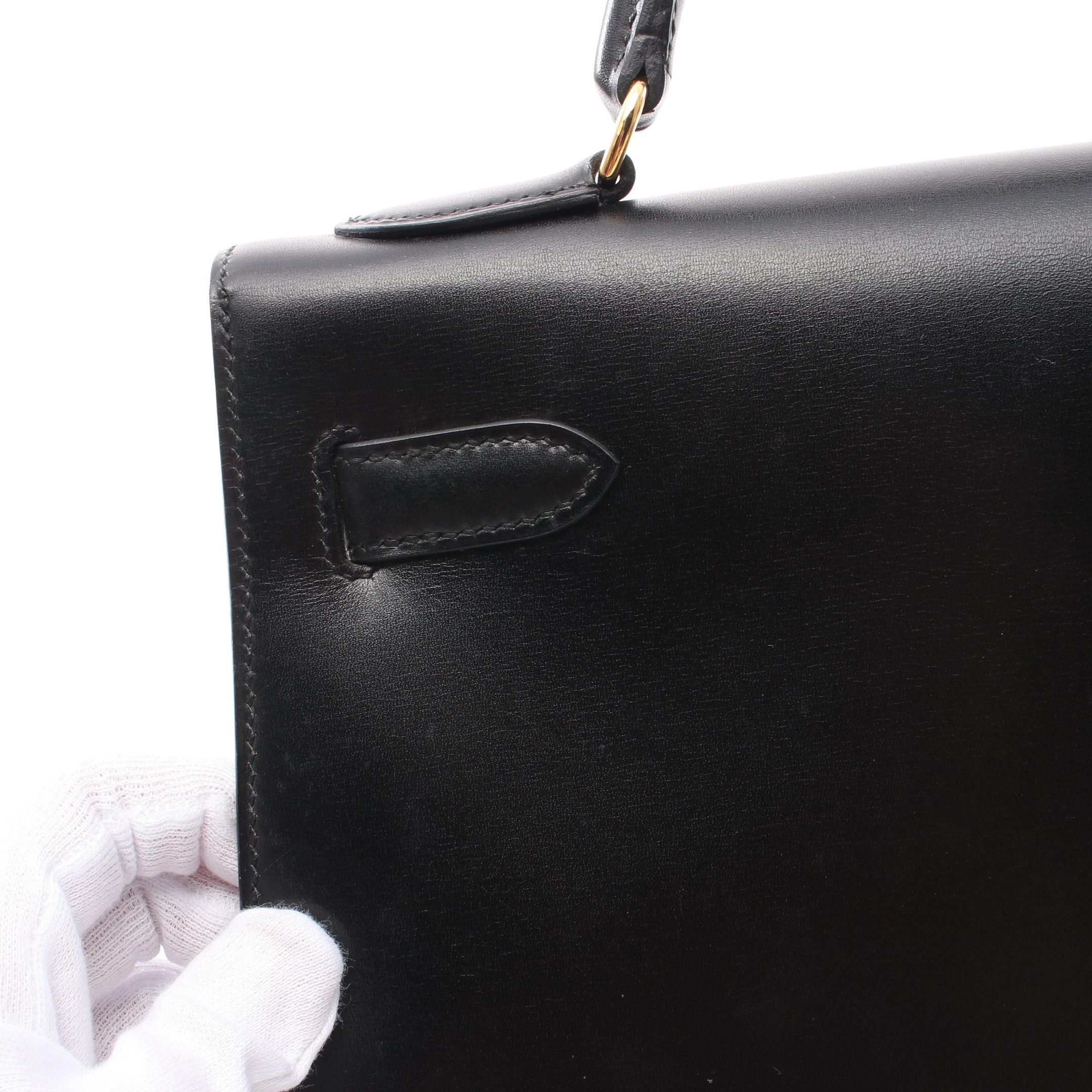 Hermes Hermes Kelly32 Handbag Box Calf Black Gold Hardware □B Stamp (Manufactured Around 1998) Size ONE SIZE - 12 Thumbnail