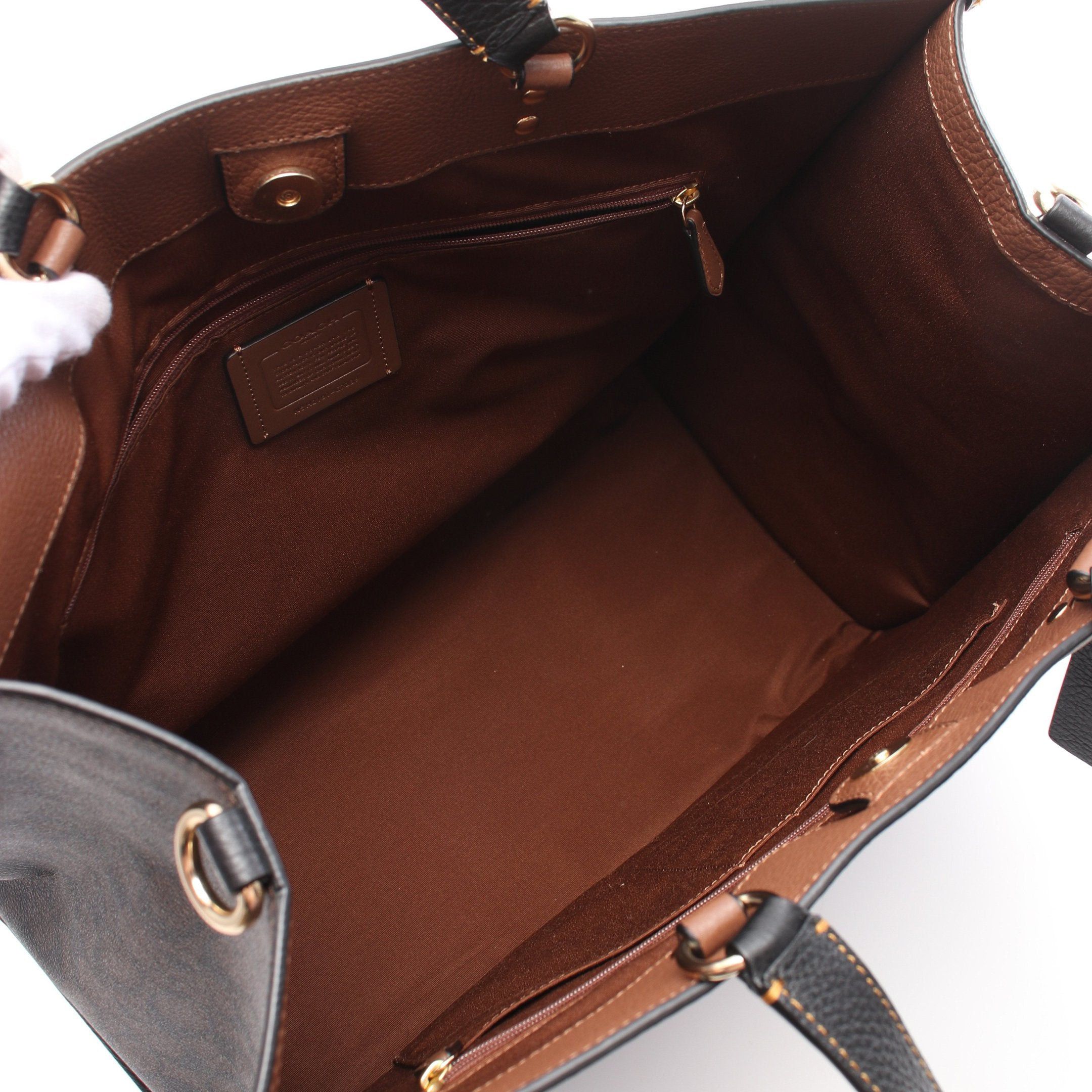 Coach Coach Dempsey Tote 40 Blocked Signature Handbag Bag Leather Brown Black Size ONE SIZE - 3 Thumbnail