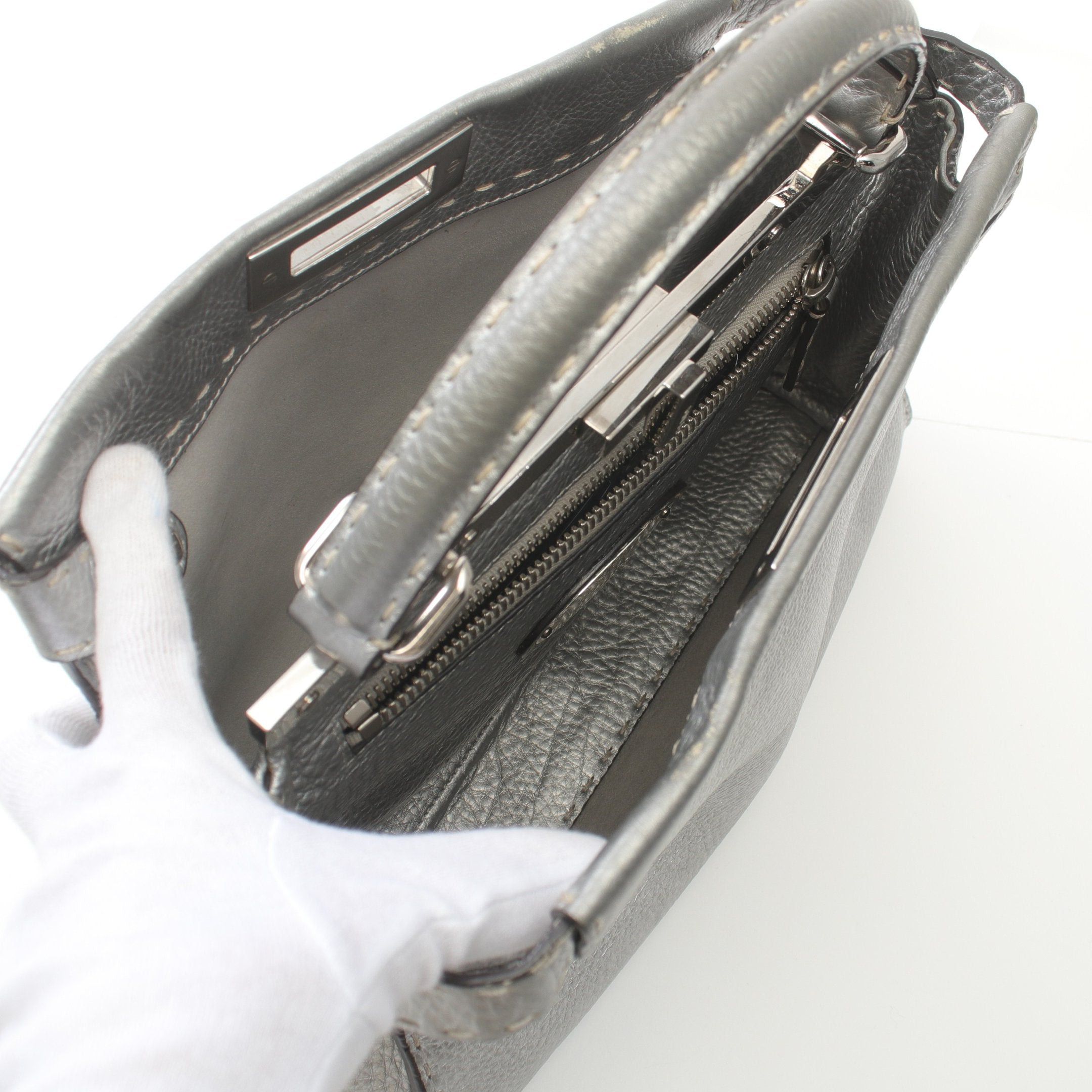 Fendi Fendi Peekaboo Regular Selleria Handbag Leather Silver Size ONE SIZE - 3 Thumbnail