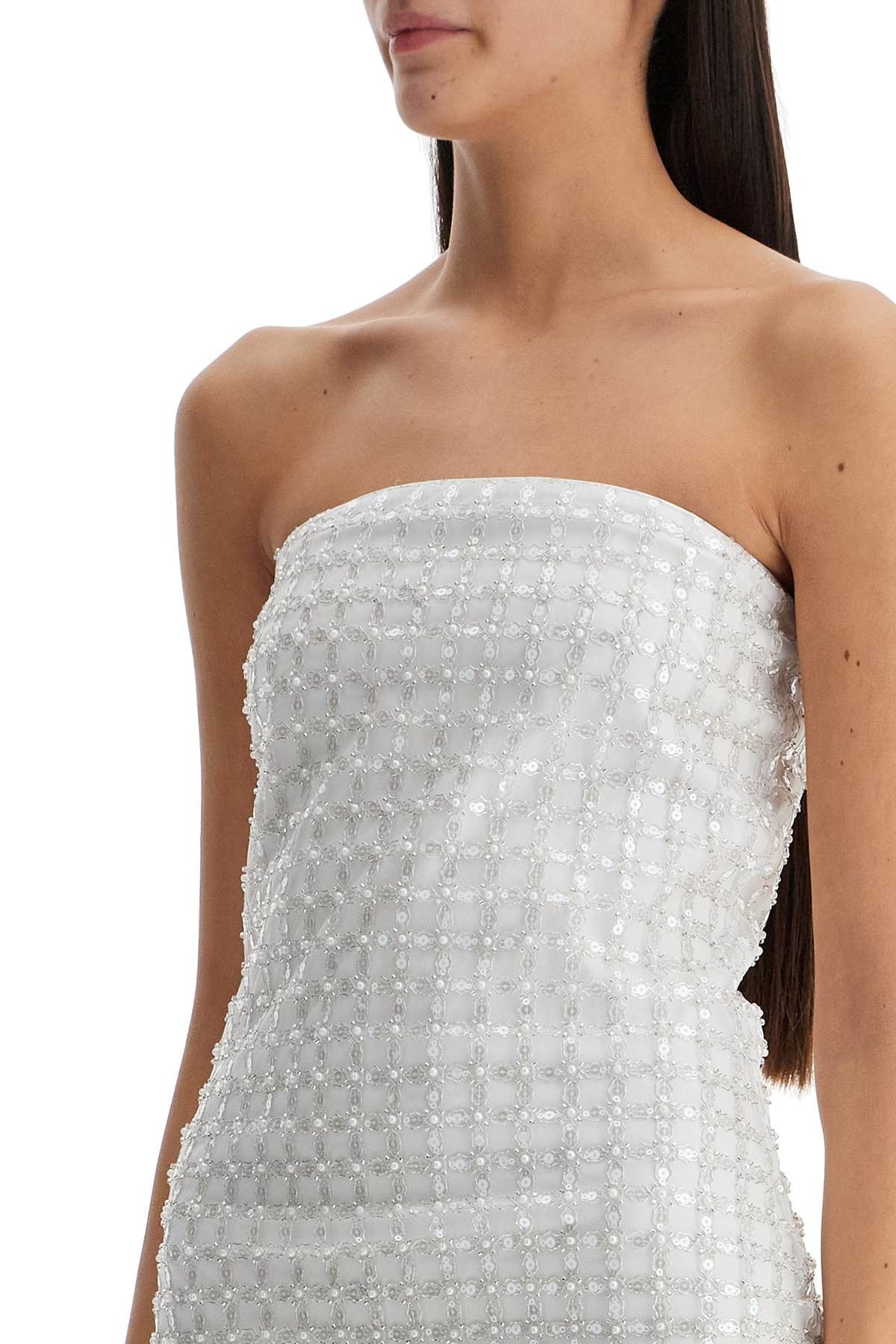 ROTATE ROTATE Long White Cotton Bodycon Dress With Beads Strapless Size XS / US 0-2 / IT 36-38 - 4 Thumbnail
