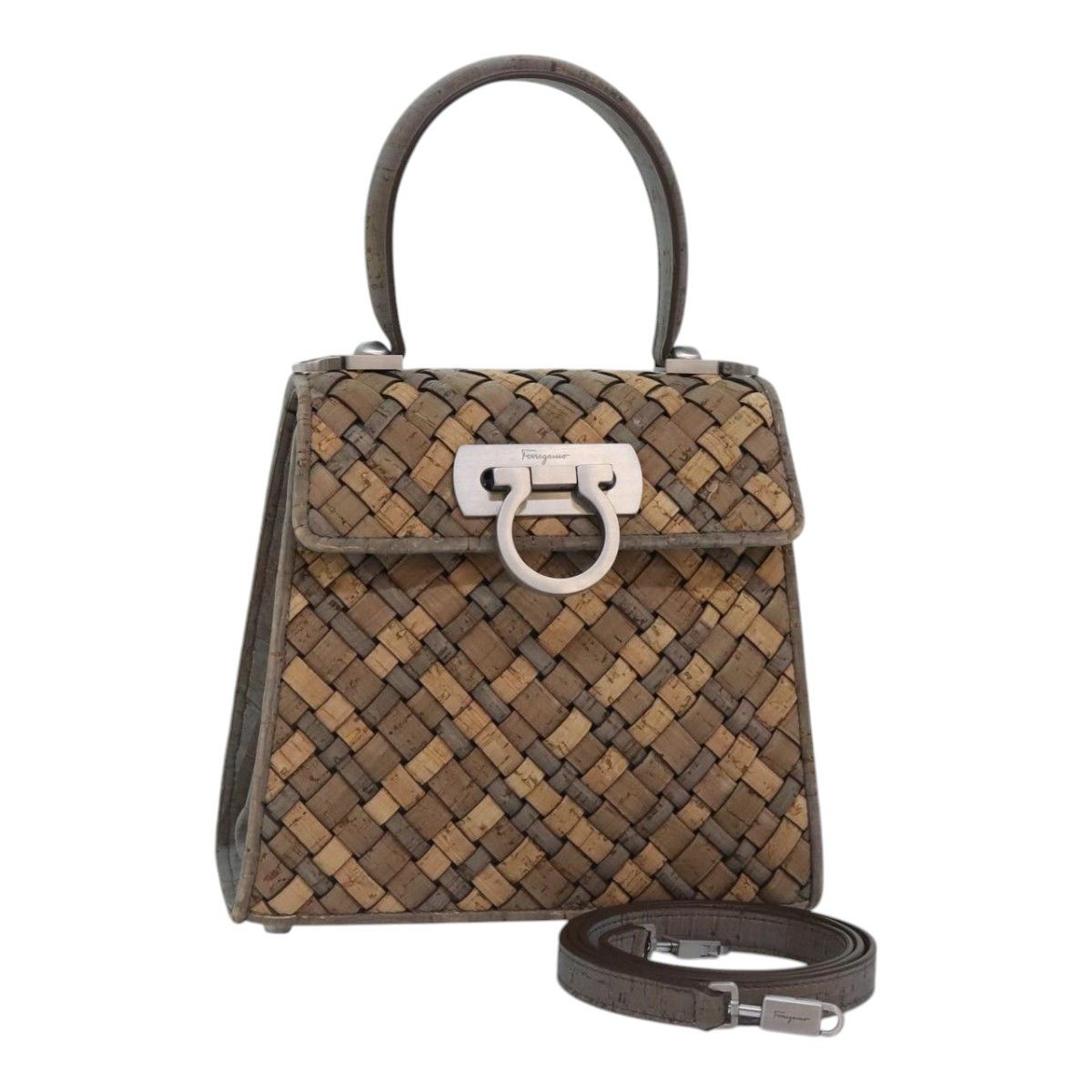 Iconic Top Handle Brown Wood Handbag (Pre-Owned)