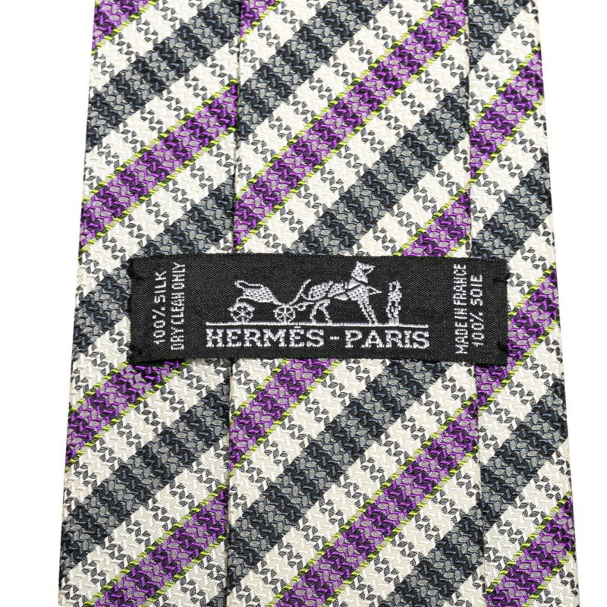 Hermes Hermes Striped Tie Black Purple White Silk Men's HERMES Size ONE SIZE - 4 Thumbnail