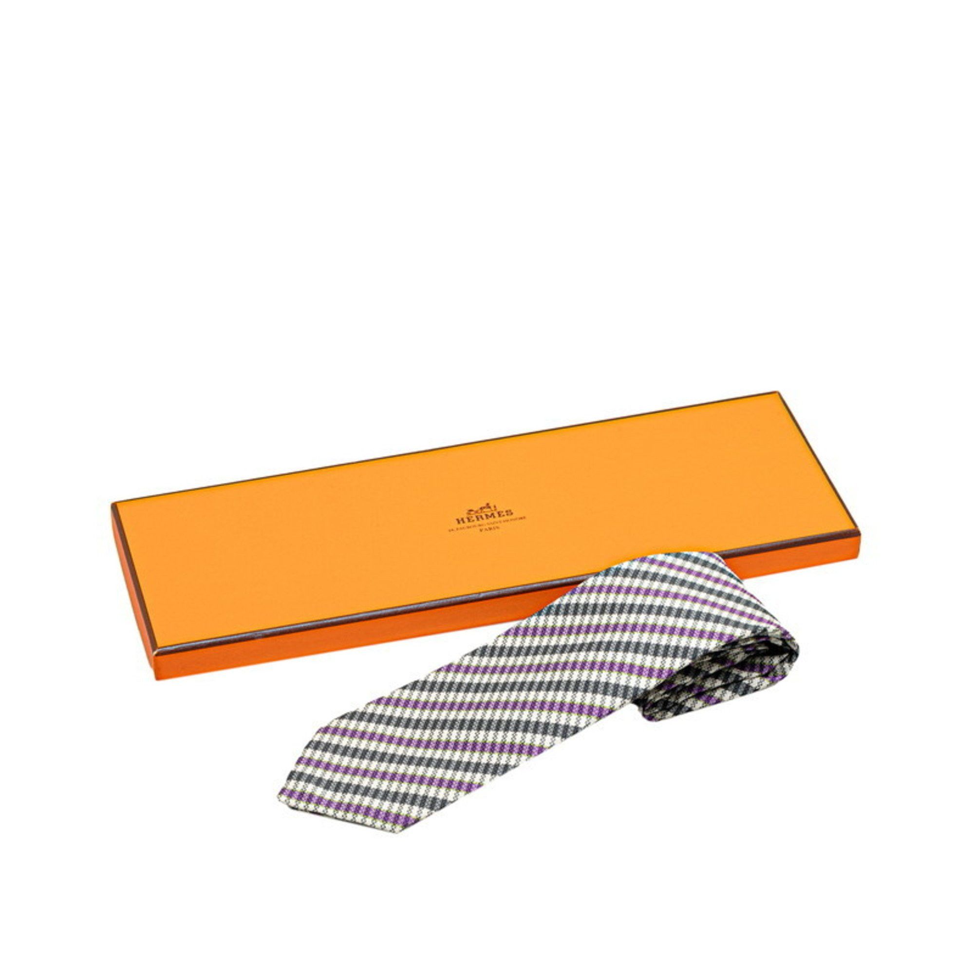 Hermes Hermes Striped Tie Black Purple White Silk Men's HERMES Size ONE SIZE - 5 Thumbnail