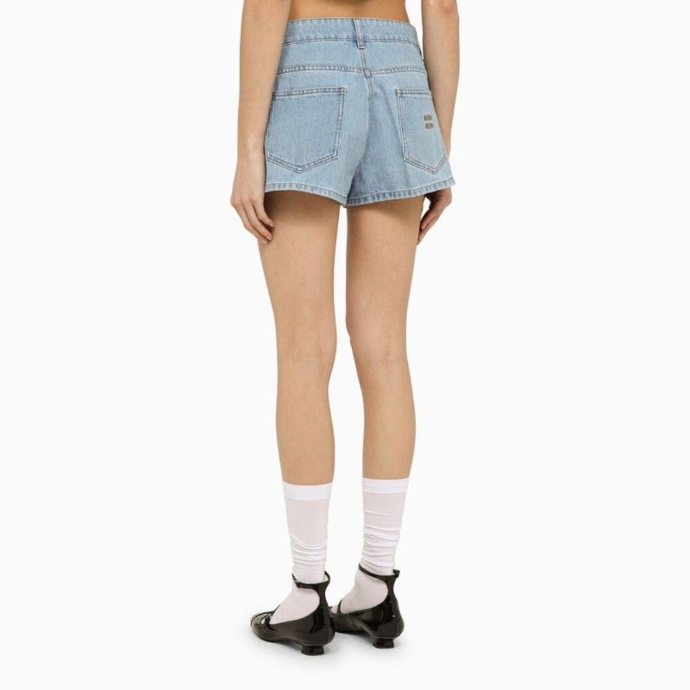 Miu Miu Light Blue Denim Short With Logo Size 28" / US 6 / IT 42 - 2 Thumbnail