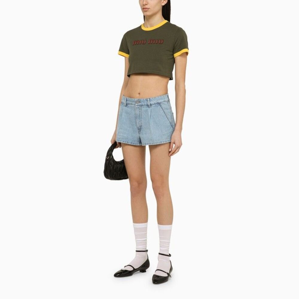 Miu Miu Light Blue Denim Short With Logo Size 28" / US 6 / IT 42 - 3 Thumbnail