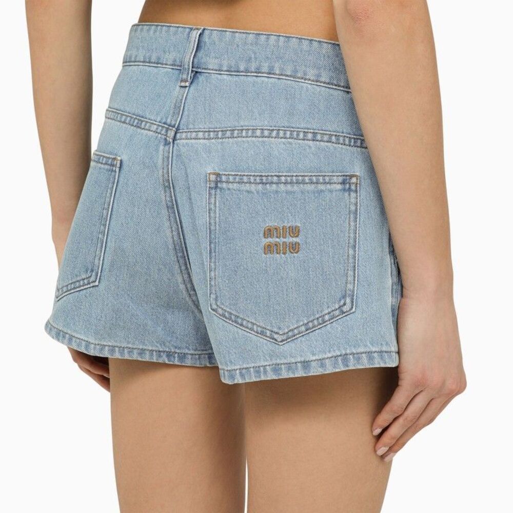 Miu Miu Light Blue Denim Short With Logo Size 28" / US 6 / IT 42 - 5 Thumbnail