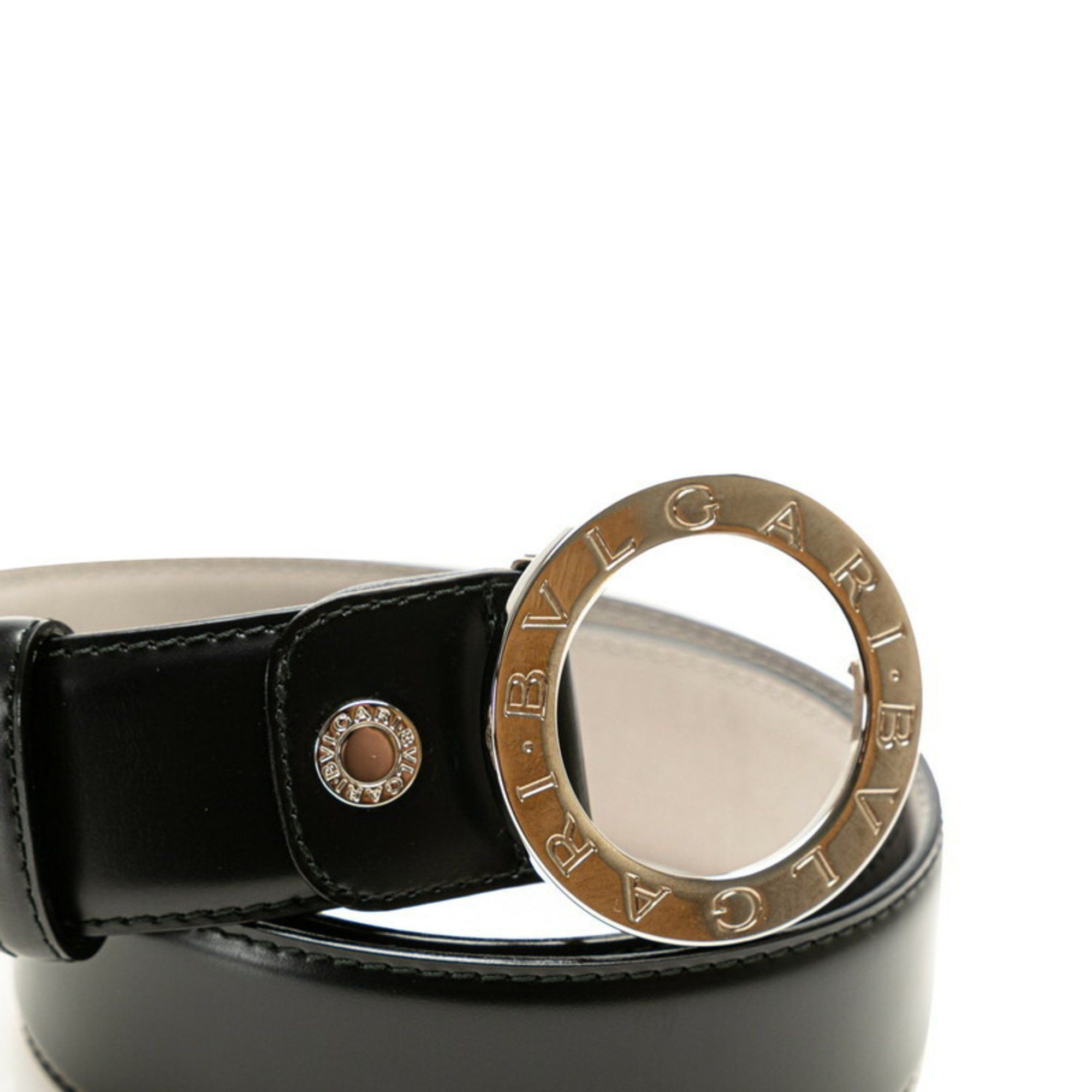 Bvlgari BVLGARI Round Buckle Belt 44/110 Black Grained Leather Men's Size ONE SIZE - 4 Thumbnail