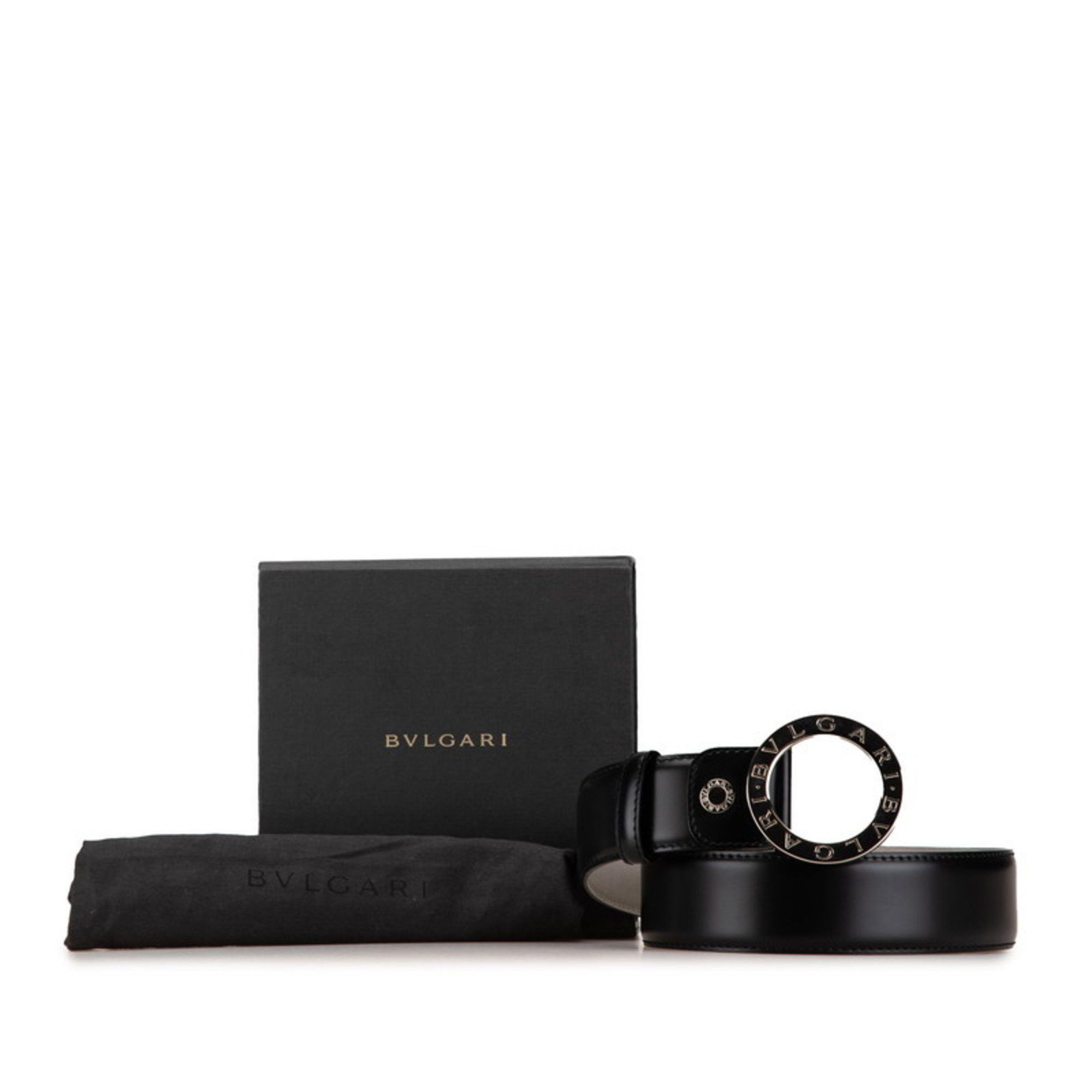 Bvlgari BVLGARI Round Buckle Belt 44/110 Black Grained Leather Men's Size ONE SIZE - 7 Thumbnail