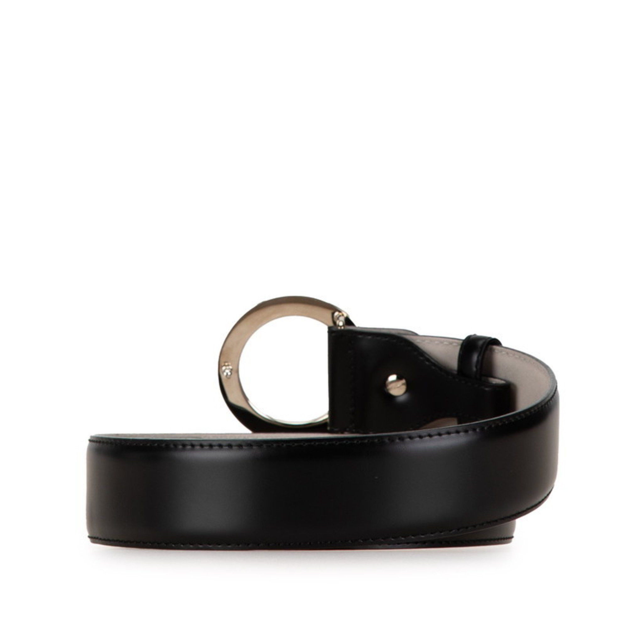 Bvlgari BVLGARI Round Buckle Belt 44/110 Black Grained Leather Men's Size ONE SIZE - 3 Thumbnail