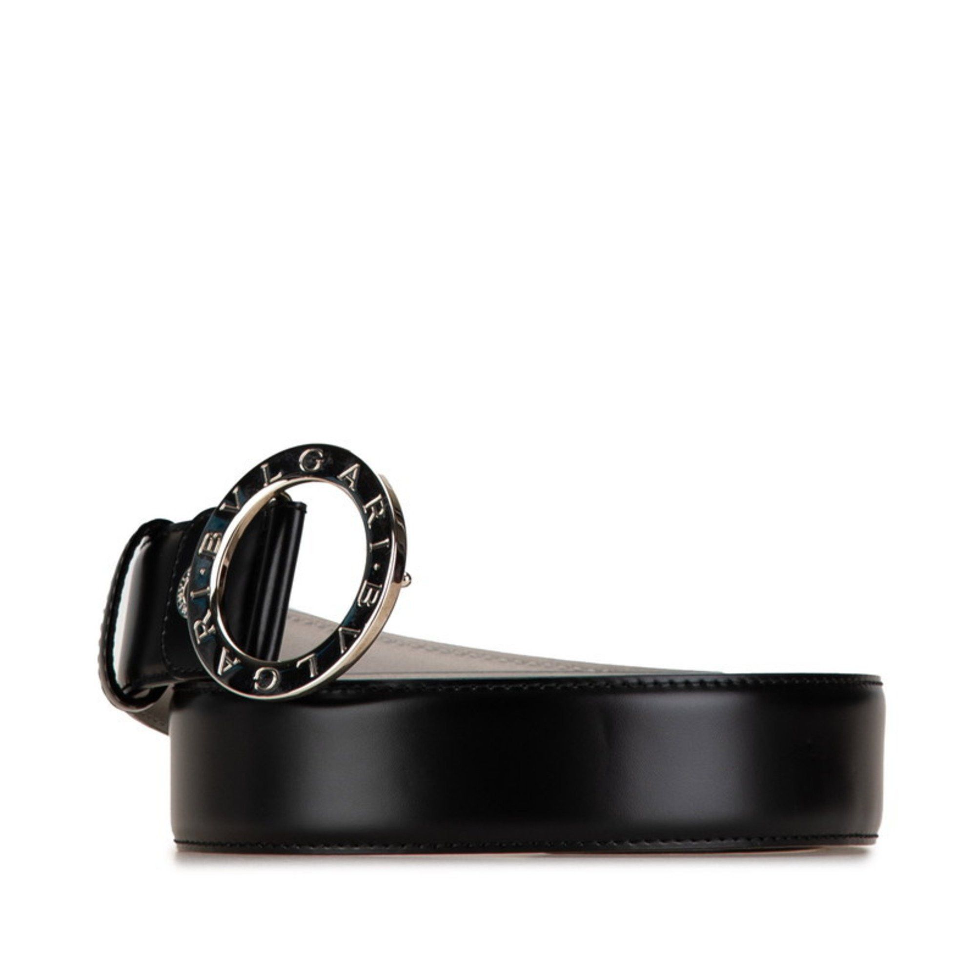 Bvlgari BVLGARI Round Buckle Belt 44/110 Black Grained Leather Men's Size ONE SIZE - 2 Thumbnail