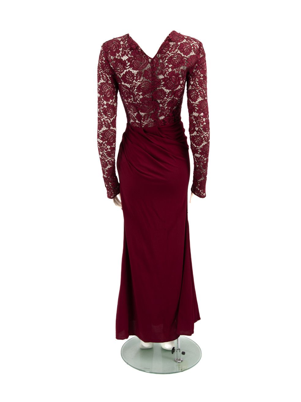 Pinko Burgundy Floral Lace Beaded Maxi Dress Size XS / US 0-2 / IT 36-38 - 3 Thumbnail