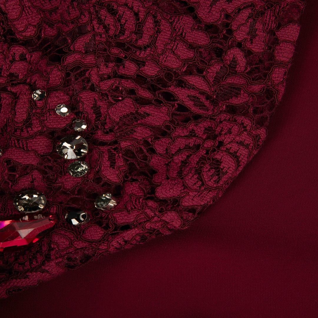 Pinko Burgundy Floral Lace Beaded Maxi Dress Size XS / US 0-2 / IT 36-38 - 4 Thumbnail