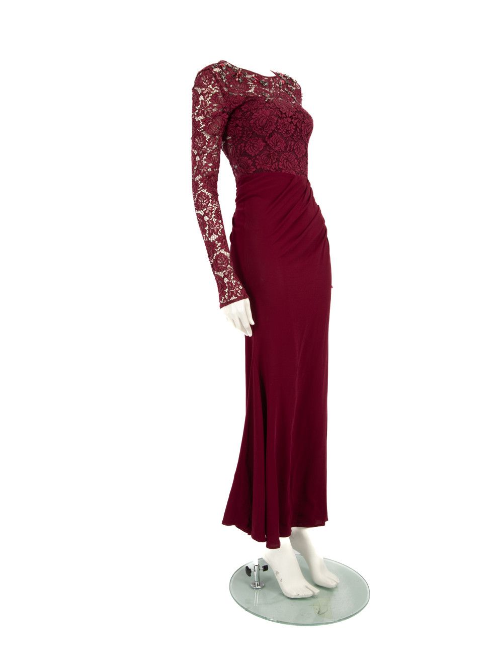 Pinko Burgundy Floral Lace Beaded Maxi Dress Size XS / US 0-2 / IT 36-38 - 2 Thumbnail