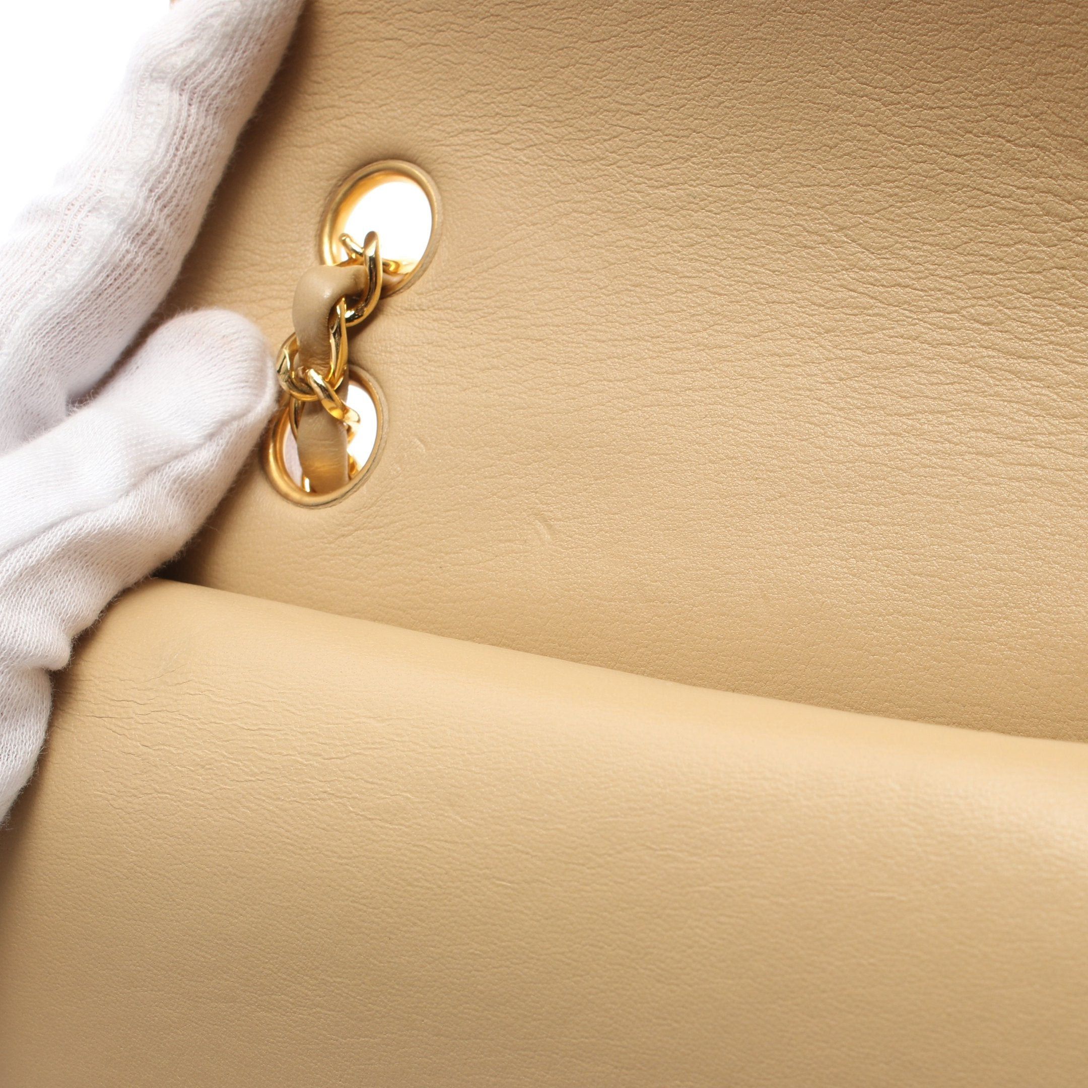 Chanel Chanel Matelasse Double Flap Chain Shoulder Bag Lambskin Beige Gold Hardware Size ONE SIZE - 10 Thumbnail