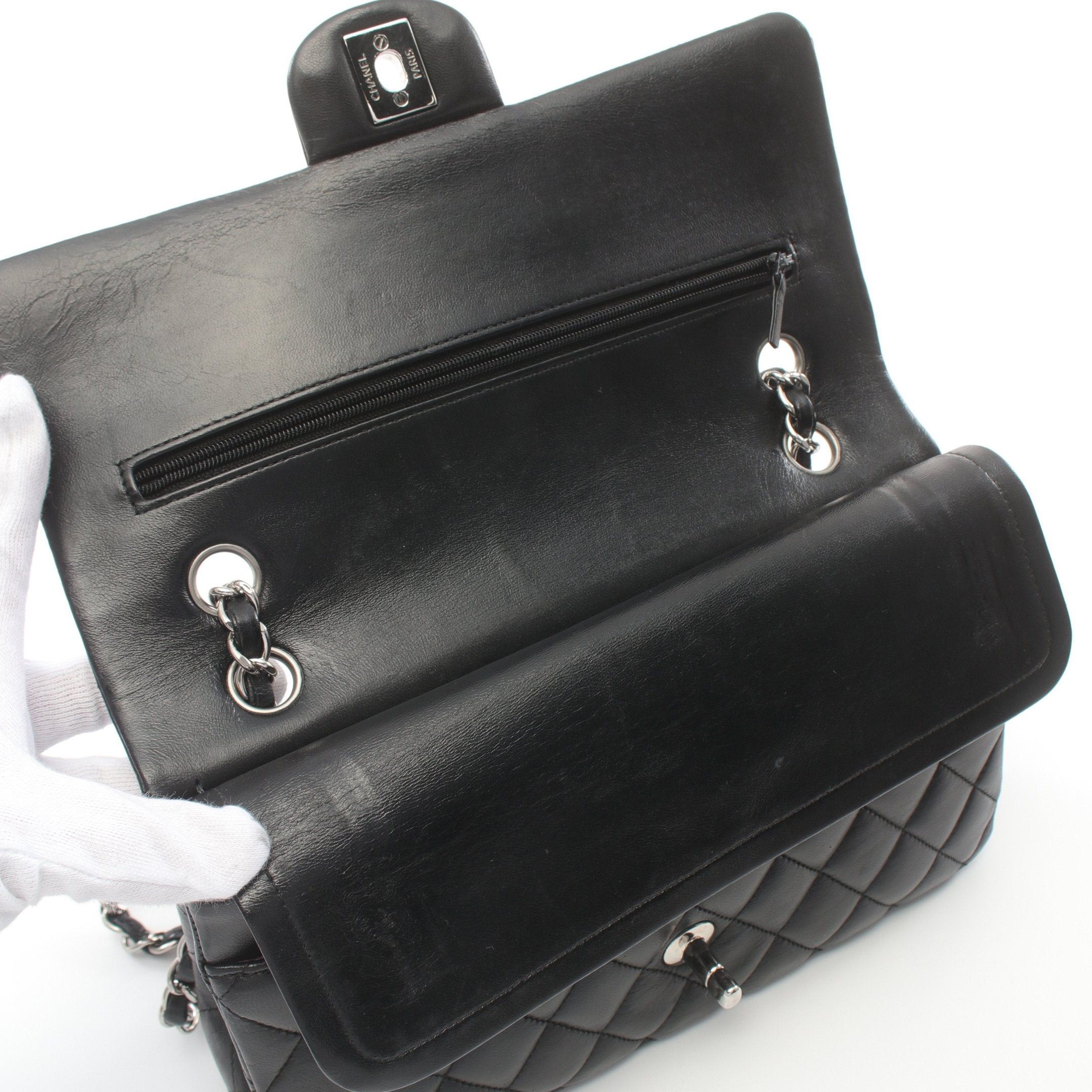Chanel Chanel Matelasse Double Flap Chain Shoulder Bag Lambskin Black Silver Hardware Size ONE SIZE - 6 Thumbnail