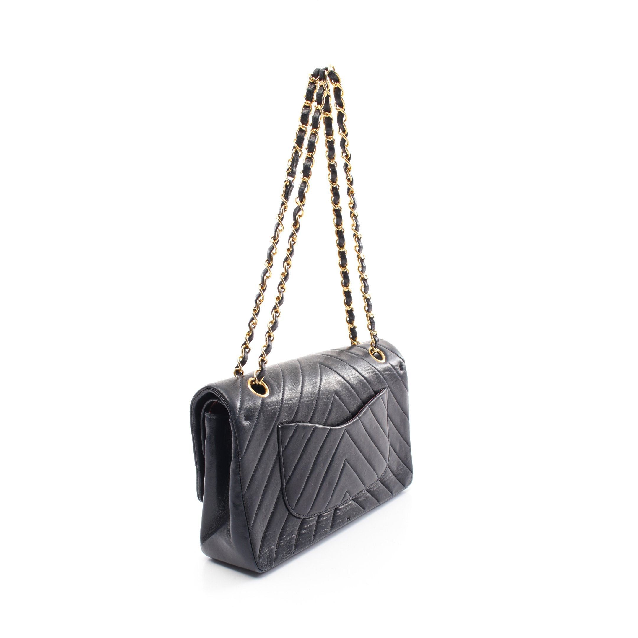 Chanel Chanel Chevron V-Stitch Double Flap Chain Shoulder Bag Lambskin Dark Navy Gold Hardware Size ONE SIZE - 2 Thumbnail