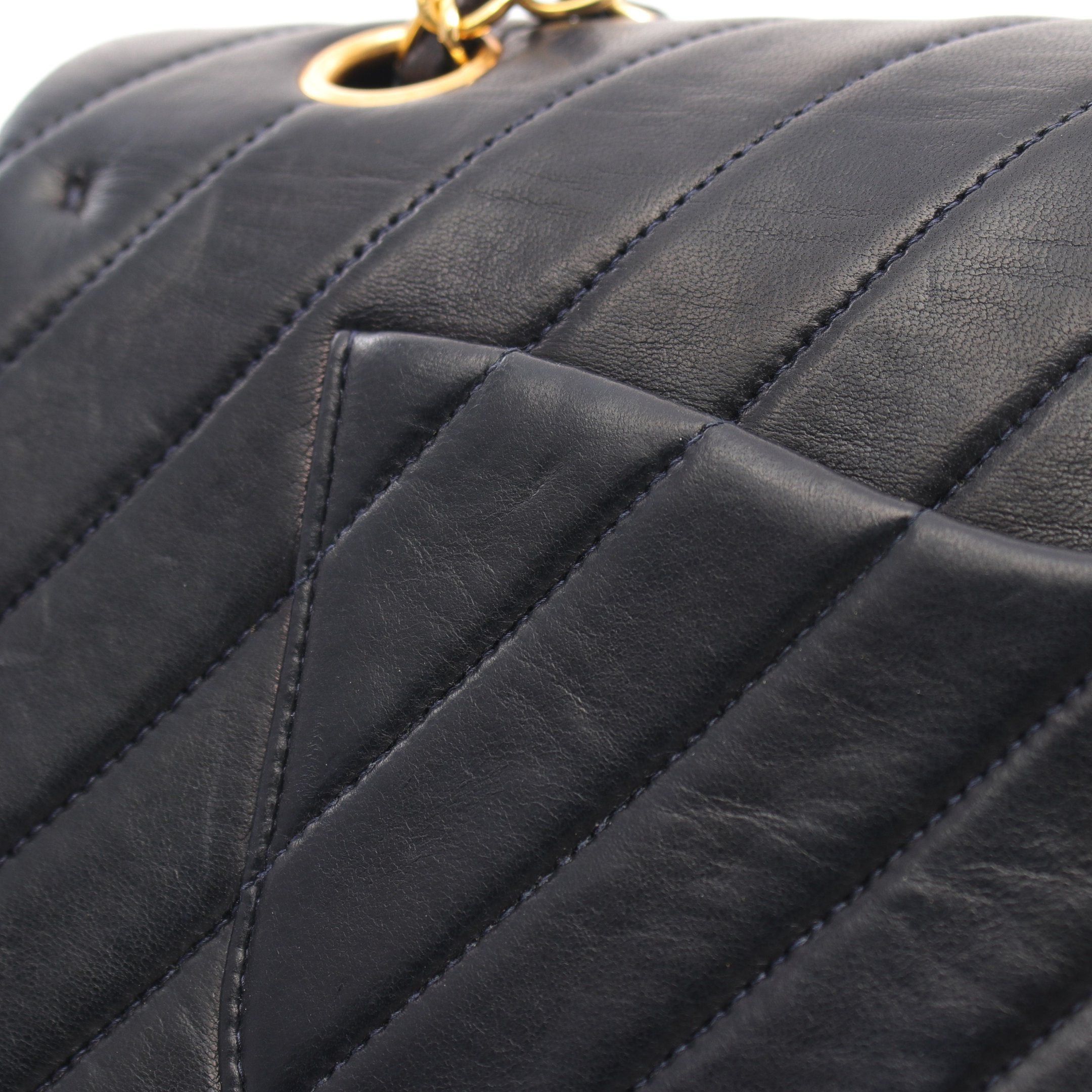 Chanel Chanel Chevron V-Stitch Double Flap Chain Shoulder Bag Lambskin Dark Navy Gold Hardware Size ONE SIZE - 10 Thumbnail
